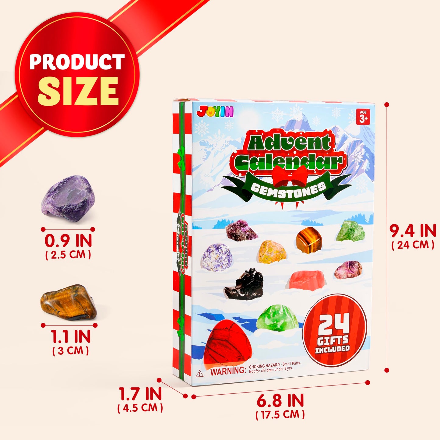 JOYIN 2025 Christmas Advent Calendar Gemstones, 24 Days Christmas Countdown Calendar, Rock Collection Gemstones for Kids, Xmas Party Favors Supplies, Classroom Prizes, Fun Gifts - Medaid International
