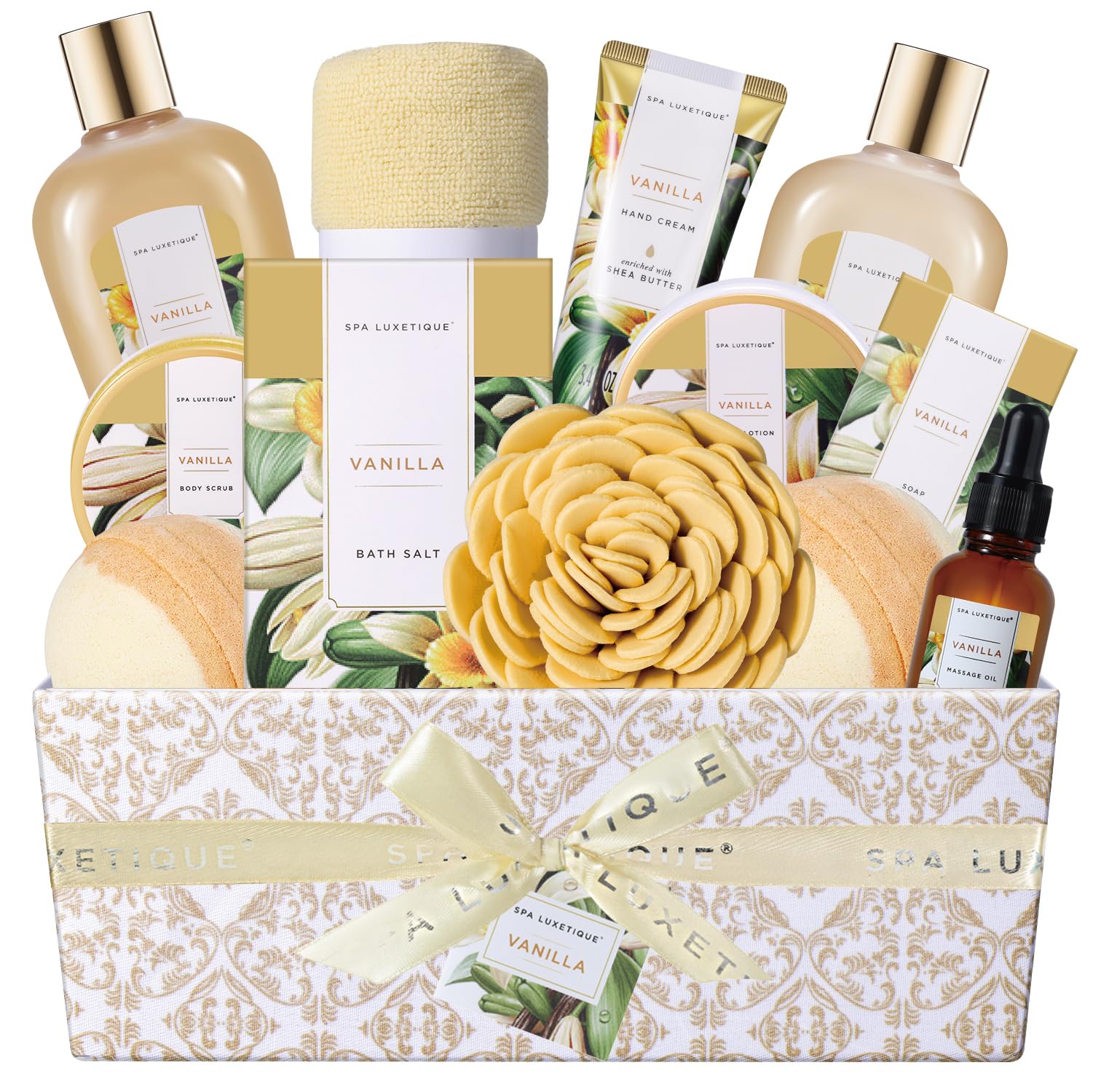 Spa Gift Baskets for Women, Spa Luxetique Spa Gifts for Women, Birthday Gifts Spa Kit, 12pc Vanilla Bath Set, Womens Self Care Gifts,Christmas Gifts - Medaid International