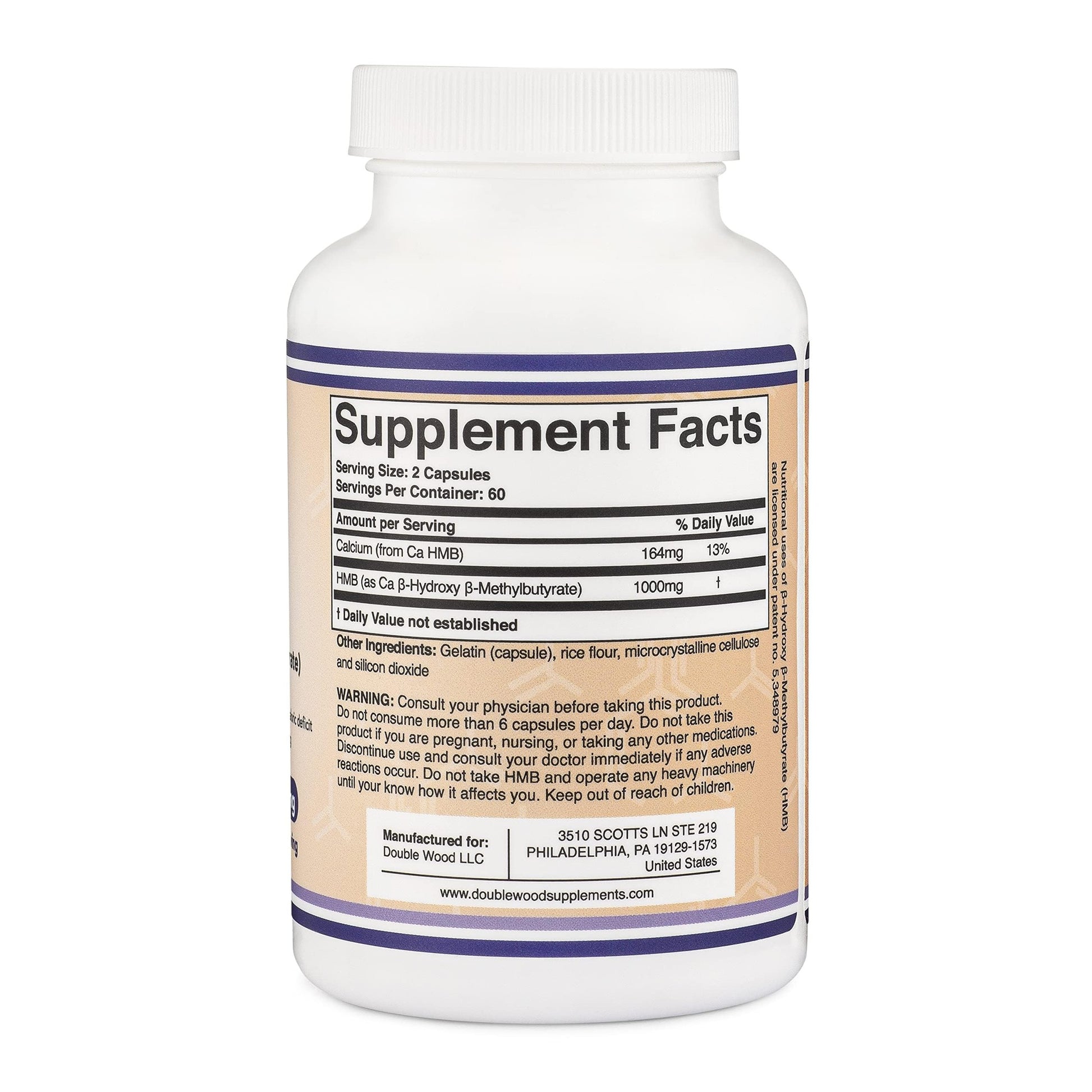 Double Wood Supplements HMB Supplement, Third Party Tested, Non-GMO, Gluten Free, 120 Capsules, 1000mg per Serving, 500mg per Capsule - Medaid International