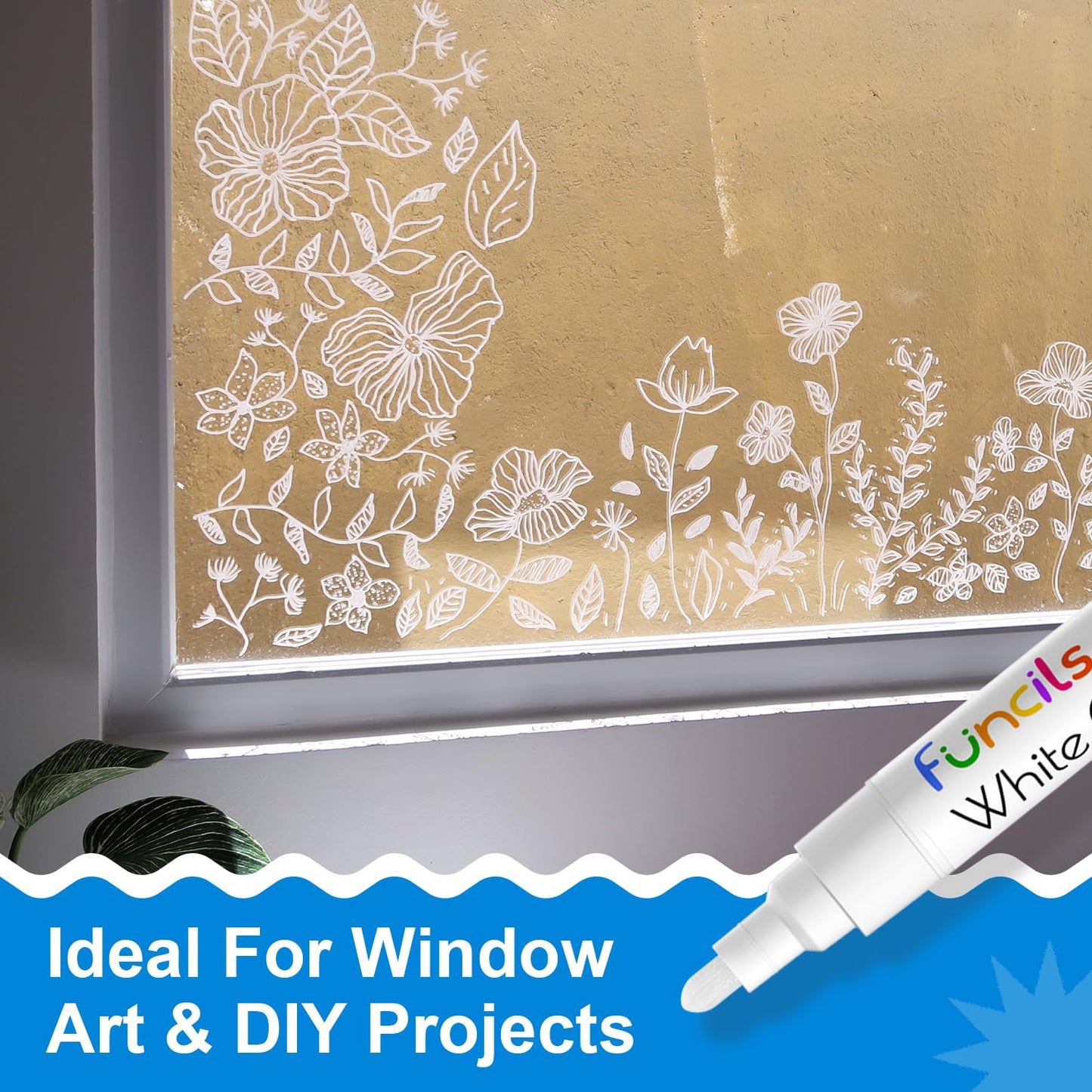 Funcils 6 White Chalk Markers for Chalkboard (6 Pack - 1mm Extra Fine + 3mm Fine Tip + 6mm Bold) | White Liquid Chalkboard Markers Erasable, Dry Erase Chalk Pens for Window, Bistro, Glass, Calendar - Medaid International