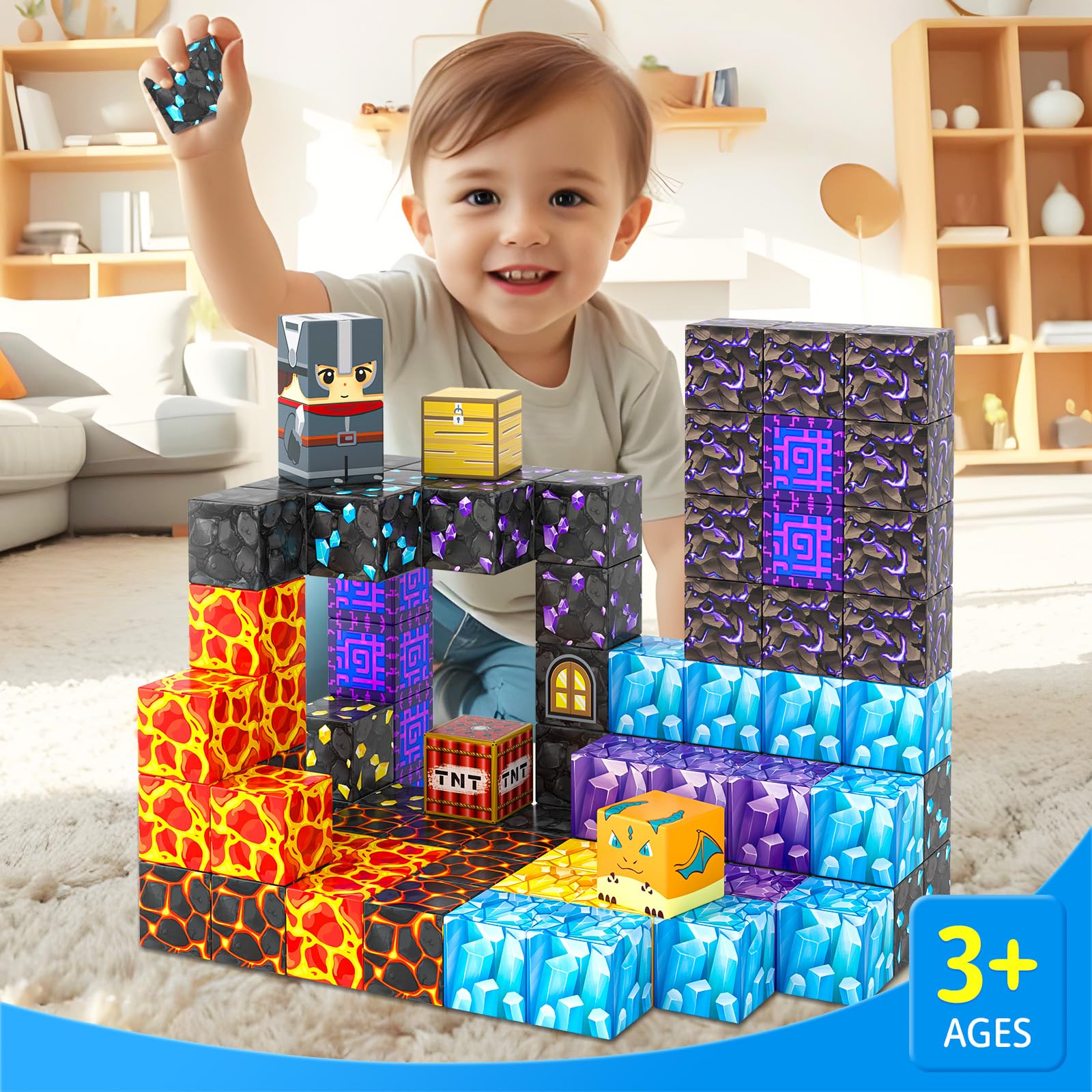 Coodoo Magnetic Blocks - Build Mine Magnet World Magic Sword Portal Set, Building Toys Magnetic Tiles for Kids 3+, Classroom Must Haves Sensory Toddlers Toys Kids Games Gift for Boys & Girls 3-5 5-7 - Medaid International