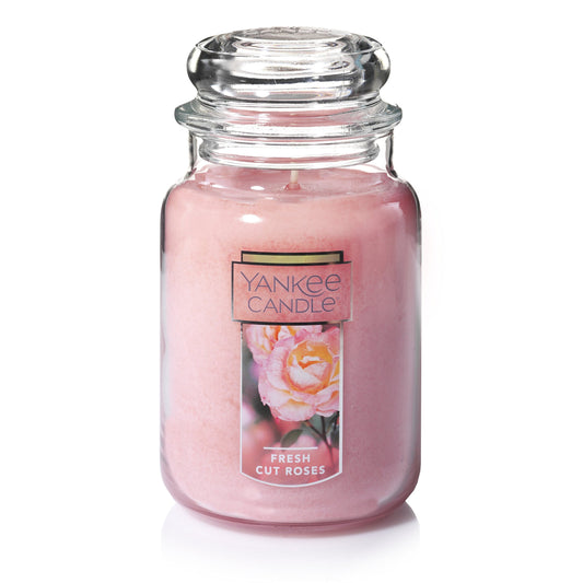 Yankee Candle Fresh Cut Roses Scented Premium 22oz Single Wick Candle Over 110 Hours of Long-Lasting Aroma Ideal for Home Decor Gifting and Events Classic Large Jar Pink - Medaid International