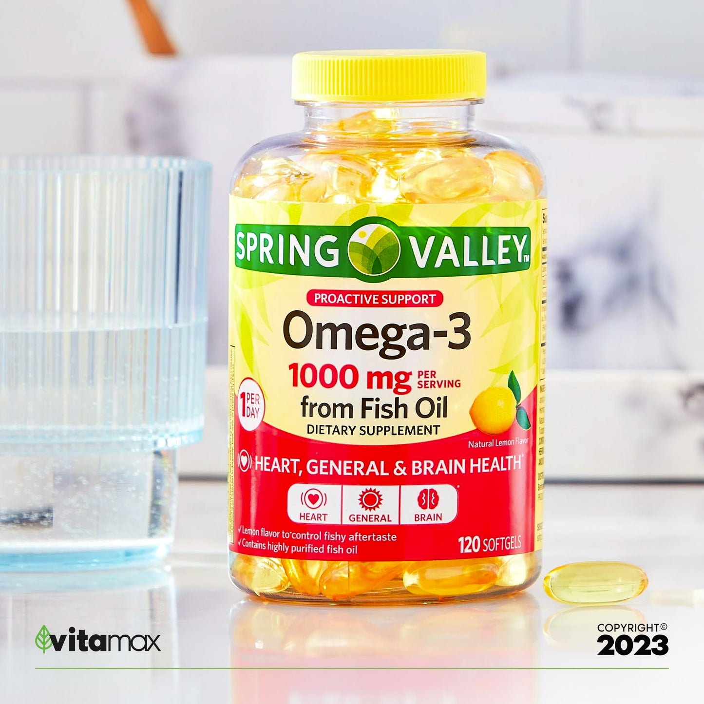 Spring Valley Omega-3 from Fish Oil 1000 mg, Maximum Care, 120 Count + Exclusive VitaMax Vitamin Guide (2 Items) - Medaid International