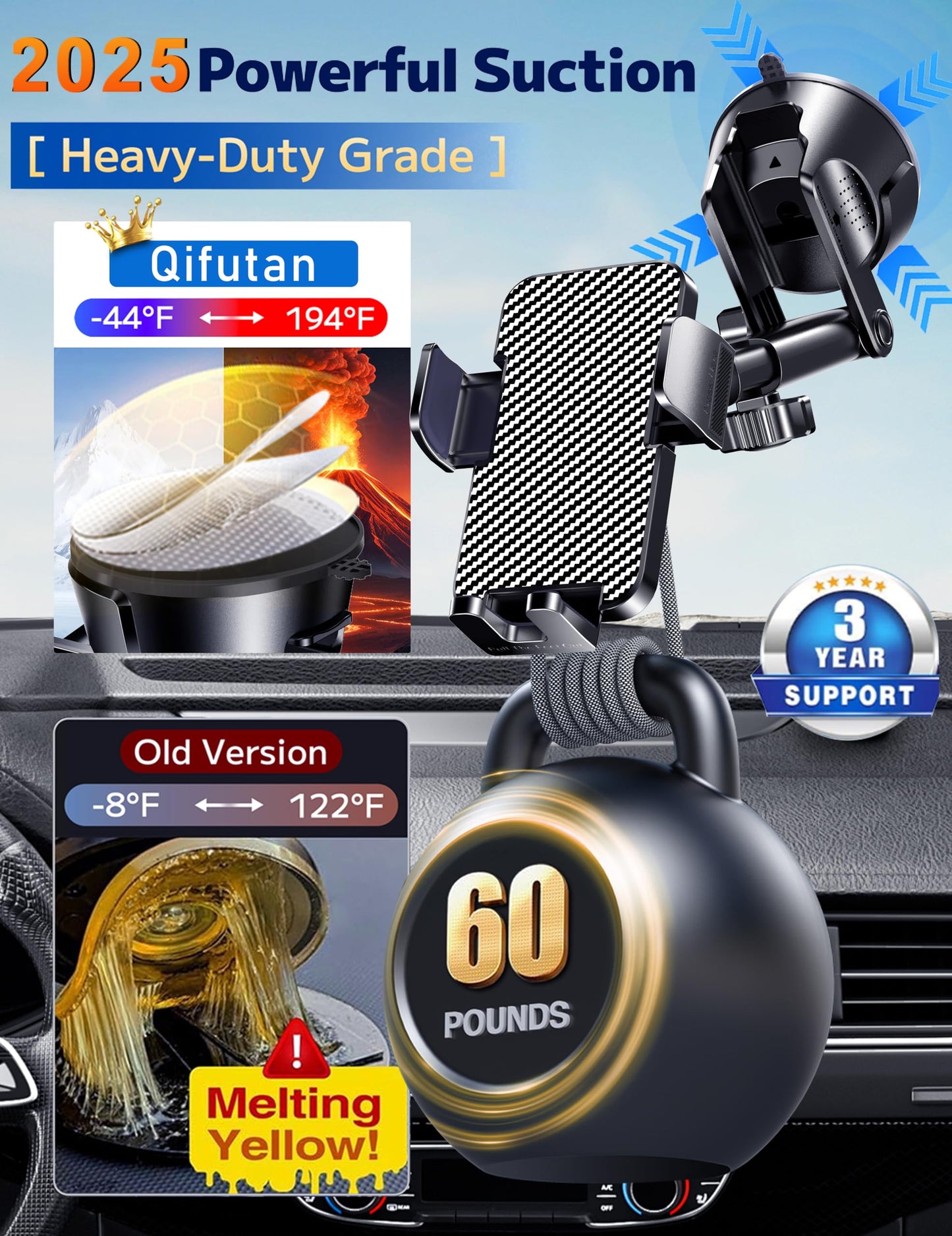 Qifutan Dash Mounted Holders Phone Holders for Your Car Phone Mount for Car Windshield Dashboard Air Vent Universal Desk Mounts Hands Free Automobile Cell Phone Holder Fit for iPhone Smartphone - Medaid International