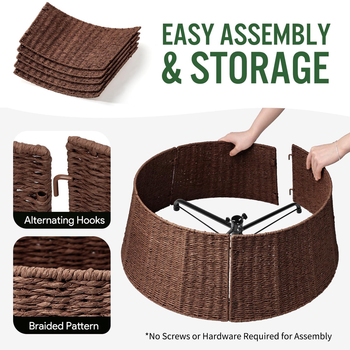 Hommtina Christmas Tree Collar- 26",Christmas Tree Base Christmas Tree Basket Collar for Home, Living Room,for Covering Tree Stand (Brown, 26 in) - Medaid International