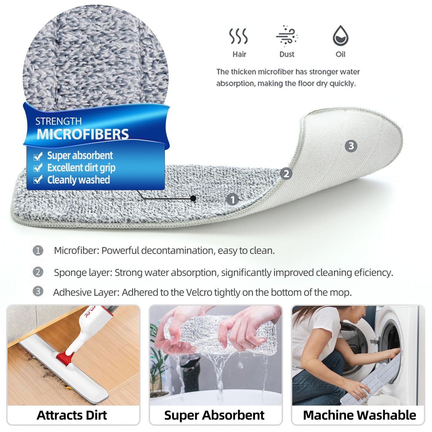 Microfiber Spray Mop Set with 6 Replacement Heads, 360 Degree Mop, Scraper, Holder, Bottle for Hardwood, Laminate, Ceramic Tiles, Kitchen, Wood Floor Dry, Wet, Dust Cleaning - Medaid International