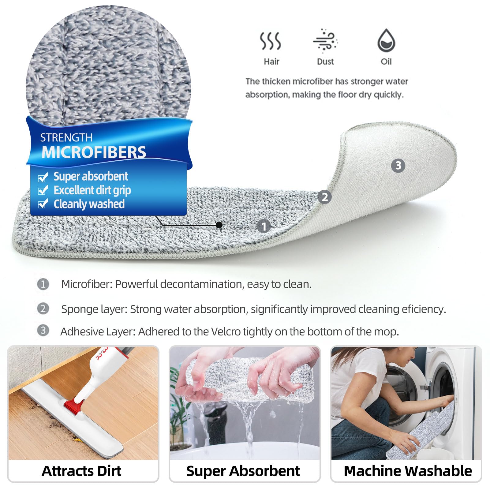 Microfiber Spray Mop Set with 6 Replacement Heads, 360 Degree Mop, Scraper, Holder, Bottle for Hardwood, Laminate, Ceramic Tiles, Kitchen, Wood Floor Dry, Wet, Dust Cleaning - Medaid International