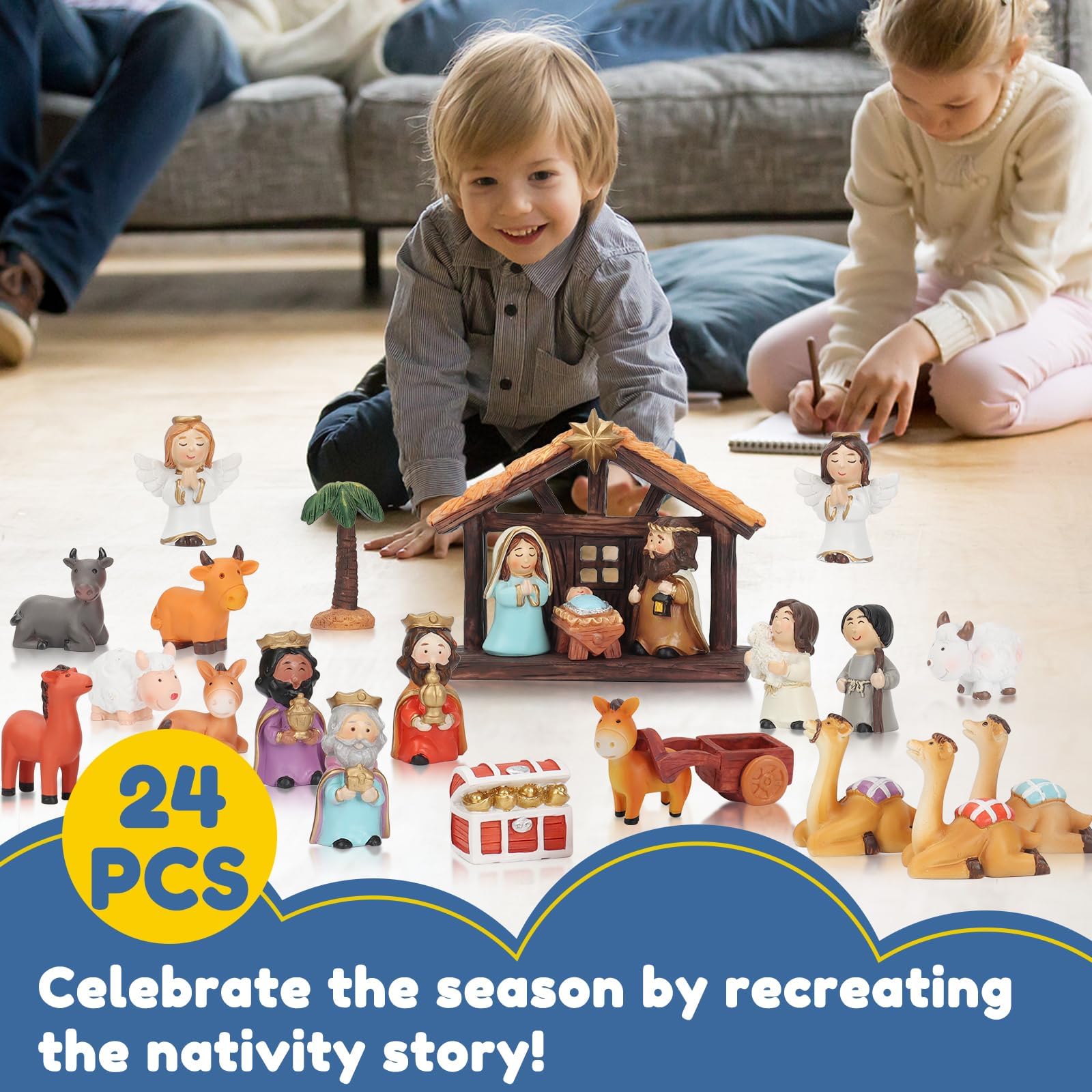 Nativity Advent Calendar 2025 Kids - Nativity Scene Story Gifts for Toddlers 24 Days Xmas Count Down Box, Christian Religious Christmas Countdown Calendar Surprises Gifts for Children (Figurine Set) - Medaid International