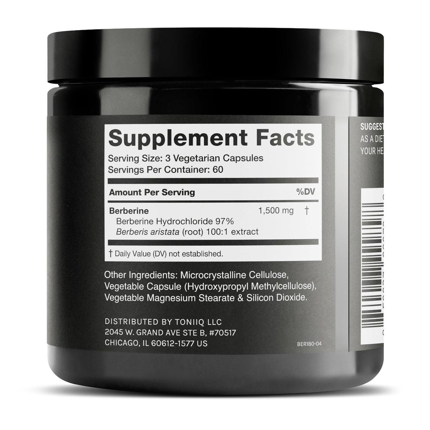 Toniiq Berberine HCl — 100:1 Concentrated Extract • 97% Berberine HCl • Third-Party Tested cGMP — Berberine Supplement — 180 Vegetarian Capsules, 1500 mg per Serving - Medaid International