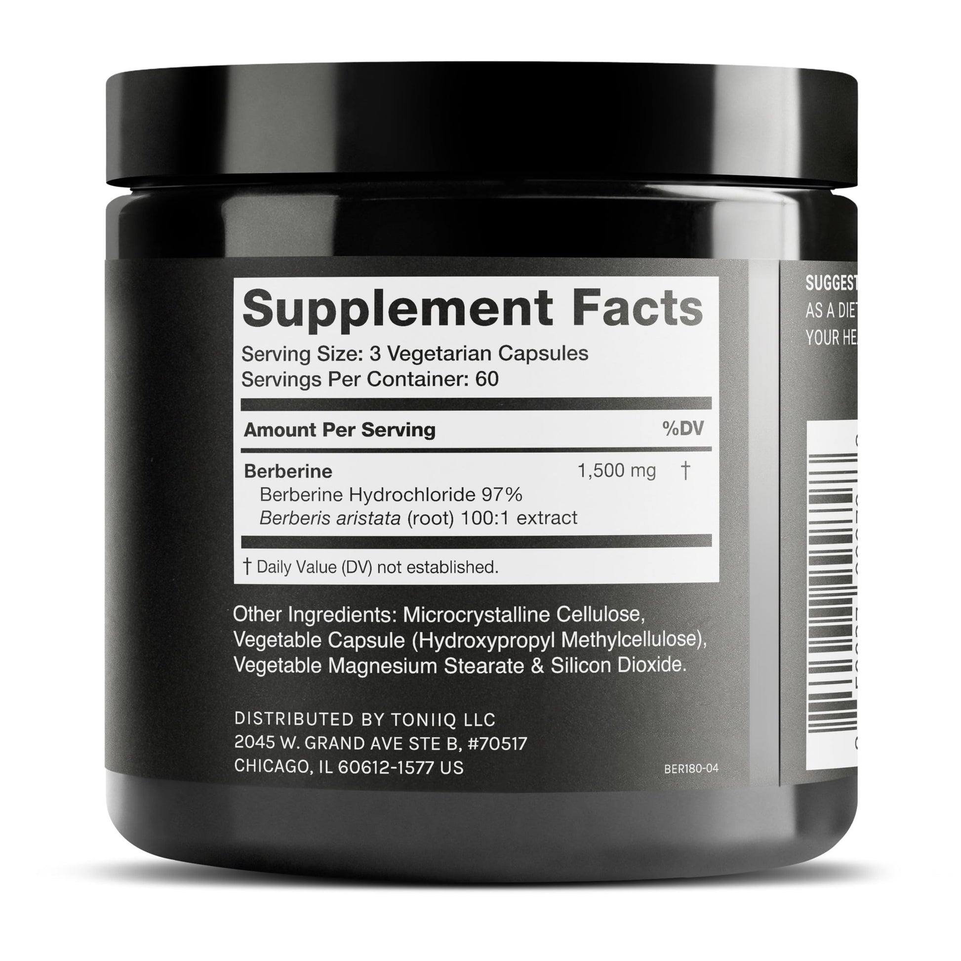 Toniiq Berberine HCl — 100:1 Concentrated Extract • 97% Berberine HCl • Third-Party Tested cGMP — Berberine Supplement — 180 Vegetarian Capsules, 1500 mg per Serving - Medaid International