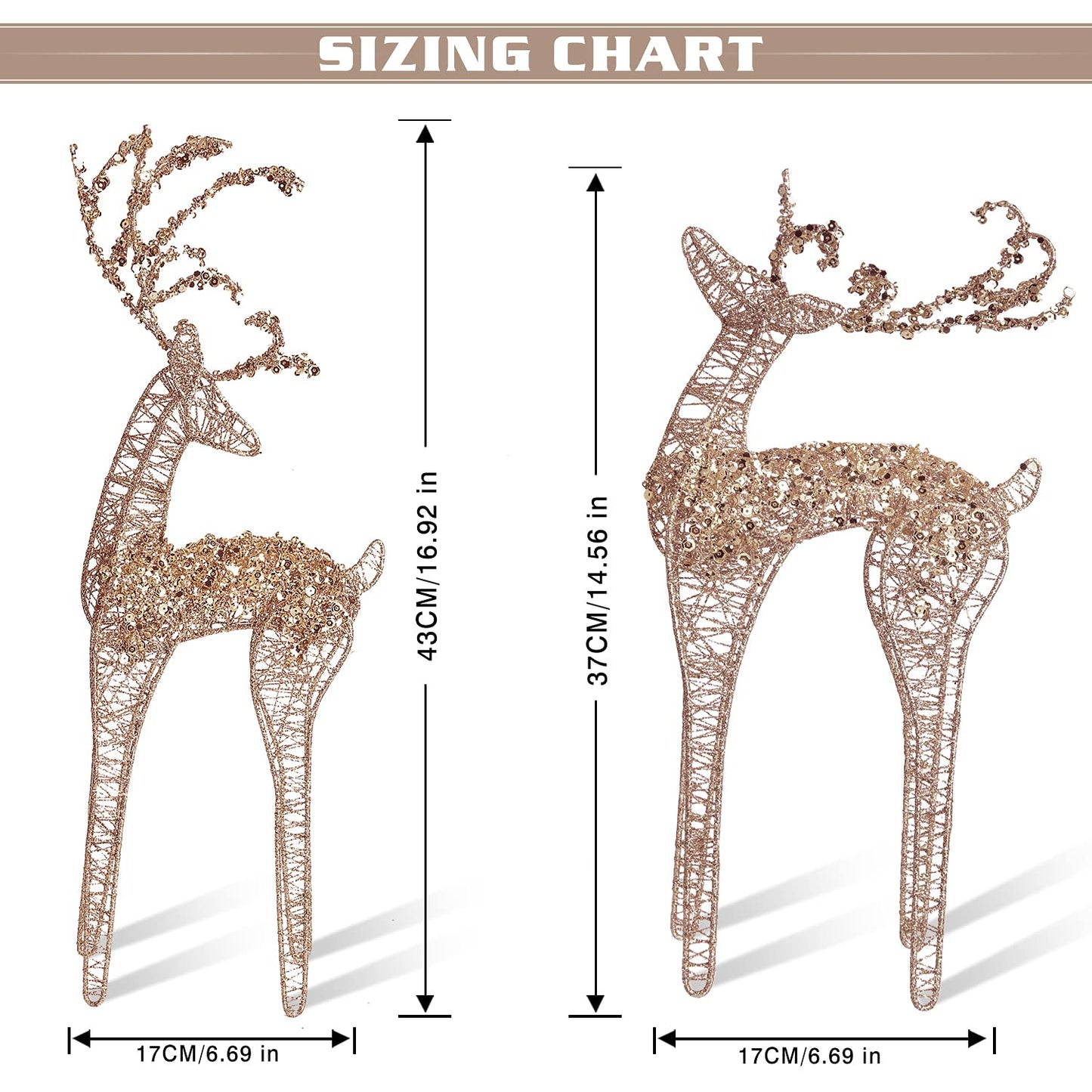 ZHANYIGY 2pc Set White Pearl Champagne Winding for Standing Reindeer Decorations Christmas Reindeer Figurine Table Desk Decorations Glittering Xmas Holiday Party Supply - Medaid International
