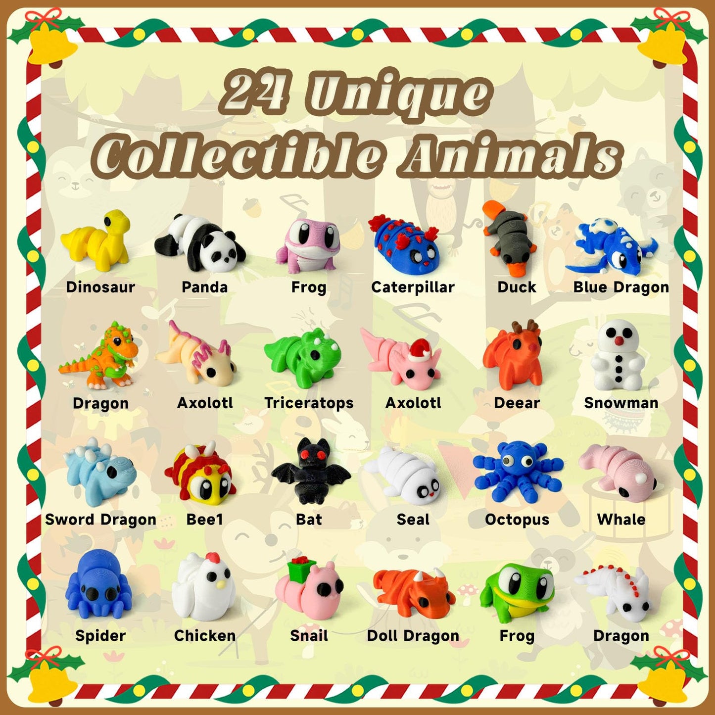 Christmas advent calendar 2025 3D printing animals, 24 Days Christmas Countdown Calender Toys Set, Xmas Gifts Advent Calendars for Boys Girls Ages 4-8 3-5 8-12 (Animal-A) - Medaid International