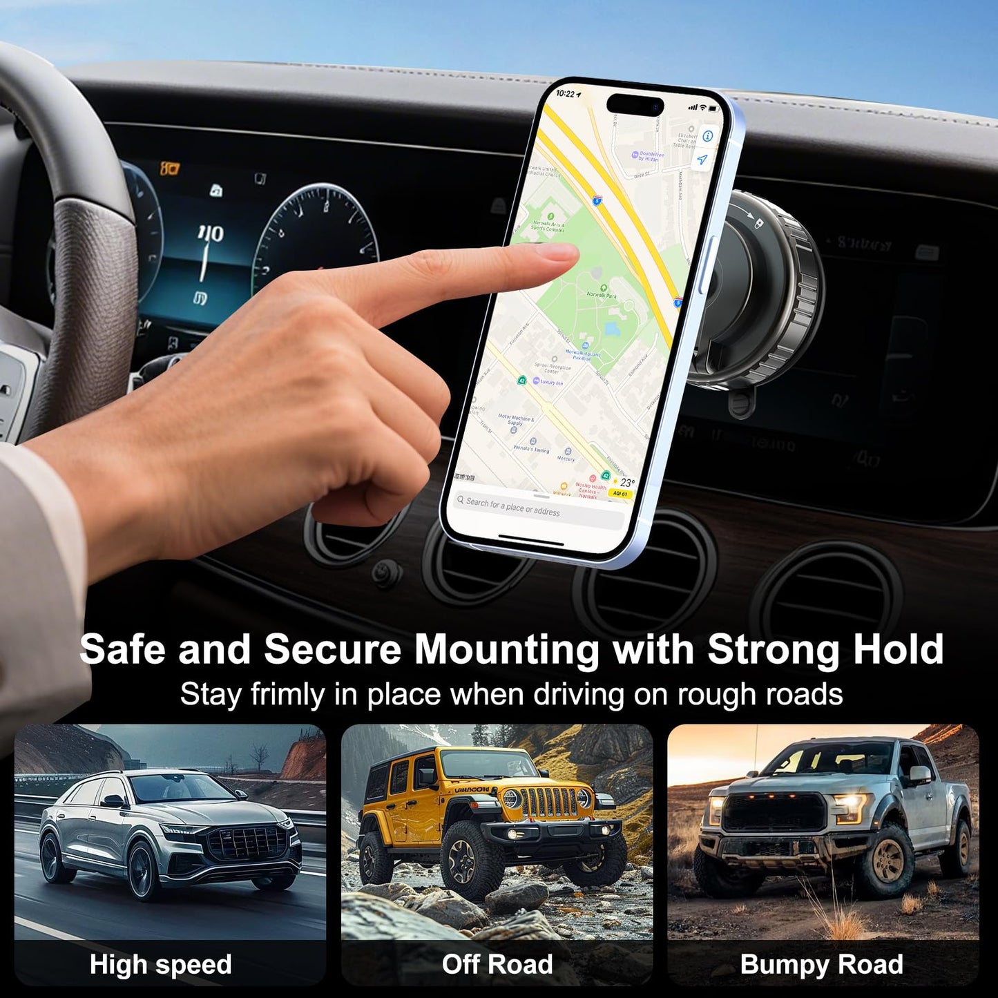 Kairiyard Vacuum Magnetic Phone Holders for Your Car, 360 Adjustable Foldable Strongest Magnet Suction Cup Car Cell Phone Holder Mount Stand Compatible with MagSafe iPhone All Smartphones - Medaid International