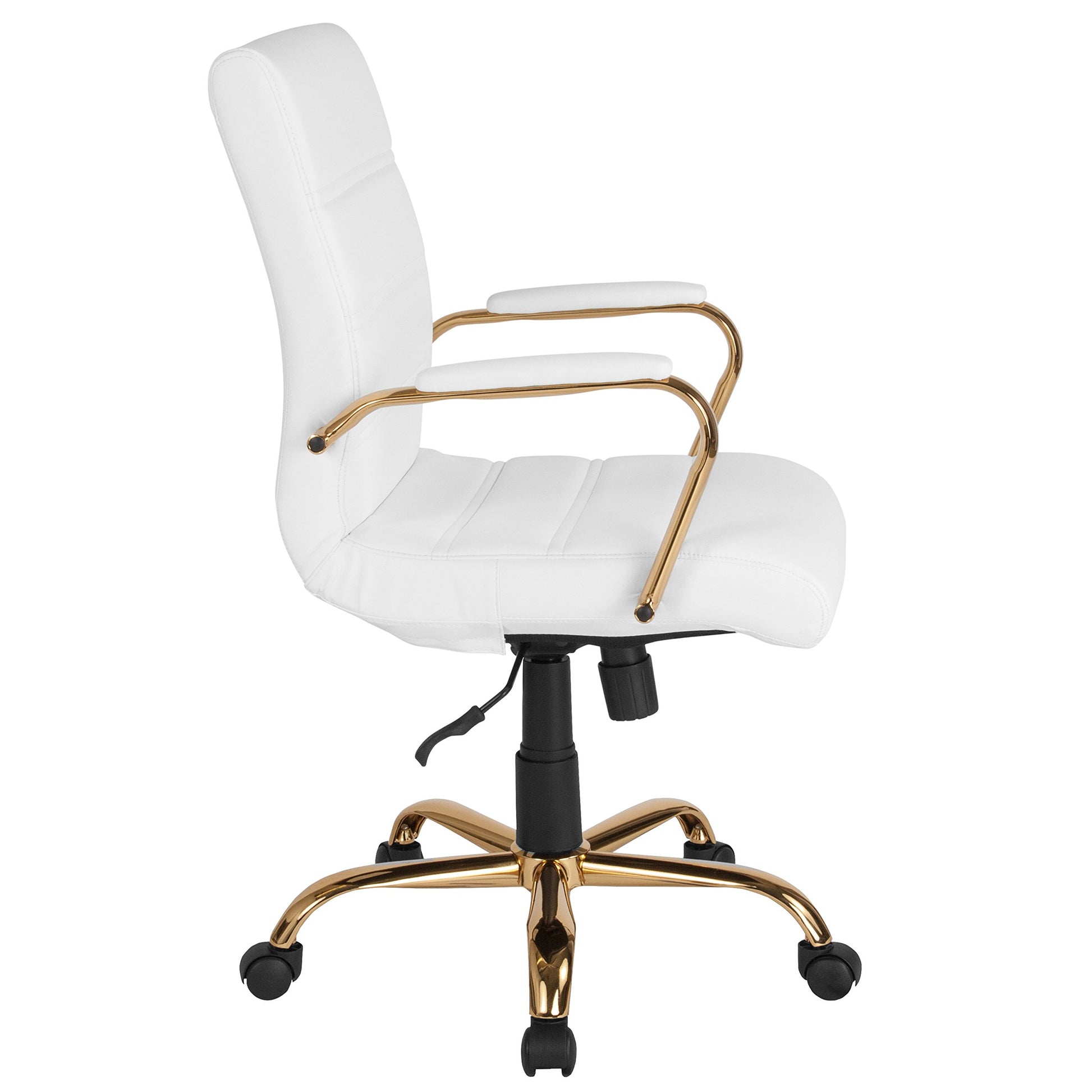 Flash Furniture Whitney Mid-Back Swivel LeatherSoft Desk Chair with Padded Seat and Armrests, Adjustable Height Padded Office Chair, White/Gold - Medaid International