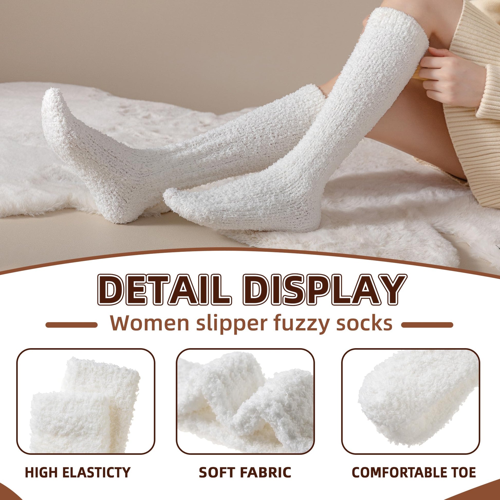 Velice Fuzzy Socks for Women 3 Pairs Knee High Fluffy Soft Warm Stocking Cozy Slipper Plush Winter Long Christmas Socks(Black/White/Grey) - Medaid International