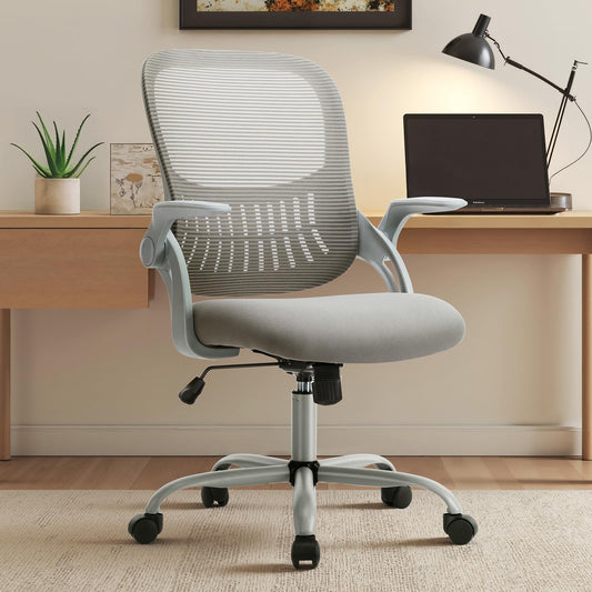 Sweetcrispy Ergonomic Office Desk Chair Mesh Adjustable Swivel Mid-Back Computer Chair with Lumbar Support Comfy Flip-up Arms for Home Office - Medaid International
