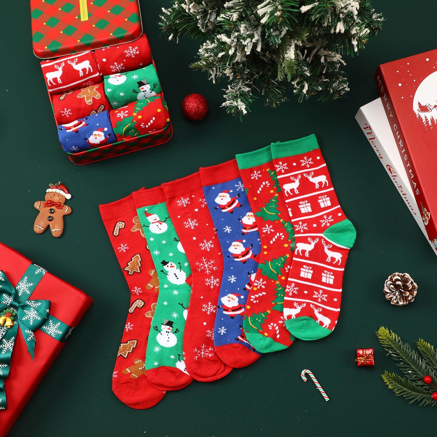 BOARDFEB 6 Pairs Christmas Socks for Men Women Funny Novelty Cute Xmas Holiday Crew Socks Santa Socks Unisex Crew Cotton Sock Stocking Stuffers Funny Xmas Gifts - Medaid International