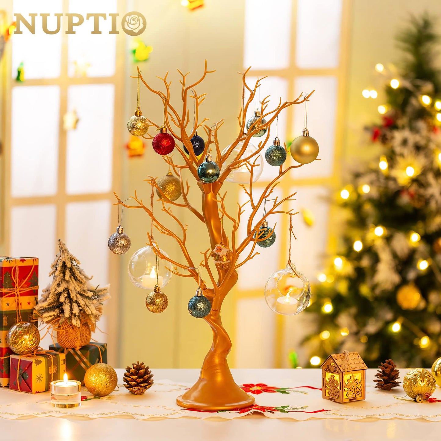 Nuptio Gold Christmas Tree Branch Artificial 22.8 inch Tall Manzanita Tree Centerpiece Wedding Centerpieces for Tables, Decorative Ornament Display Tree Branches for Decoration Weddings (1 Pc) - Medaid International
