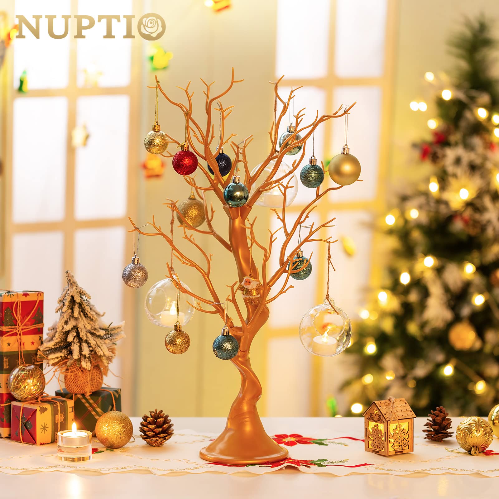 Nuptio Gold Christmas Tree Branch Artificial 22.8 inch Tall Manzanita Tree Centerpiece Wedding Centerpieces for Tables, Decorative Ornament Display Tree Branches for Decoration Weddings (1 Pc) - Medaid International