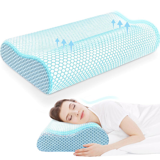 CloudBliss Neck Pillow for Sleeping, Ergonomic Cervical Neck Pillow for Neck Pain Relief, Memory Foam Pillow fit Neck Contour, Bed Pillow for Side Back Stomach Sleepers (Blue, Standard Size) - Medaid International