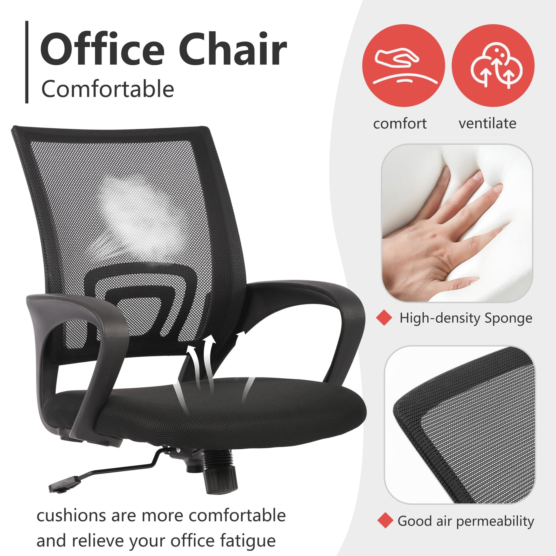 PayLessHere Office Computer Chair Ergonomic Cheap Desk Chair Adjustable Comfortable Mid Back Task Rolling Swivel with Lumbar Support for Home Office (Pack of 1, Black) - Medaid International