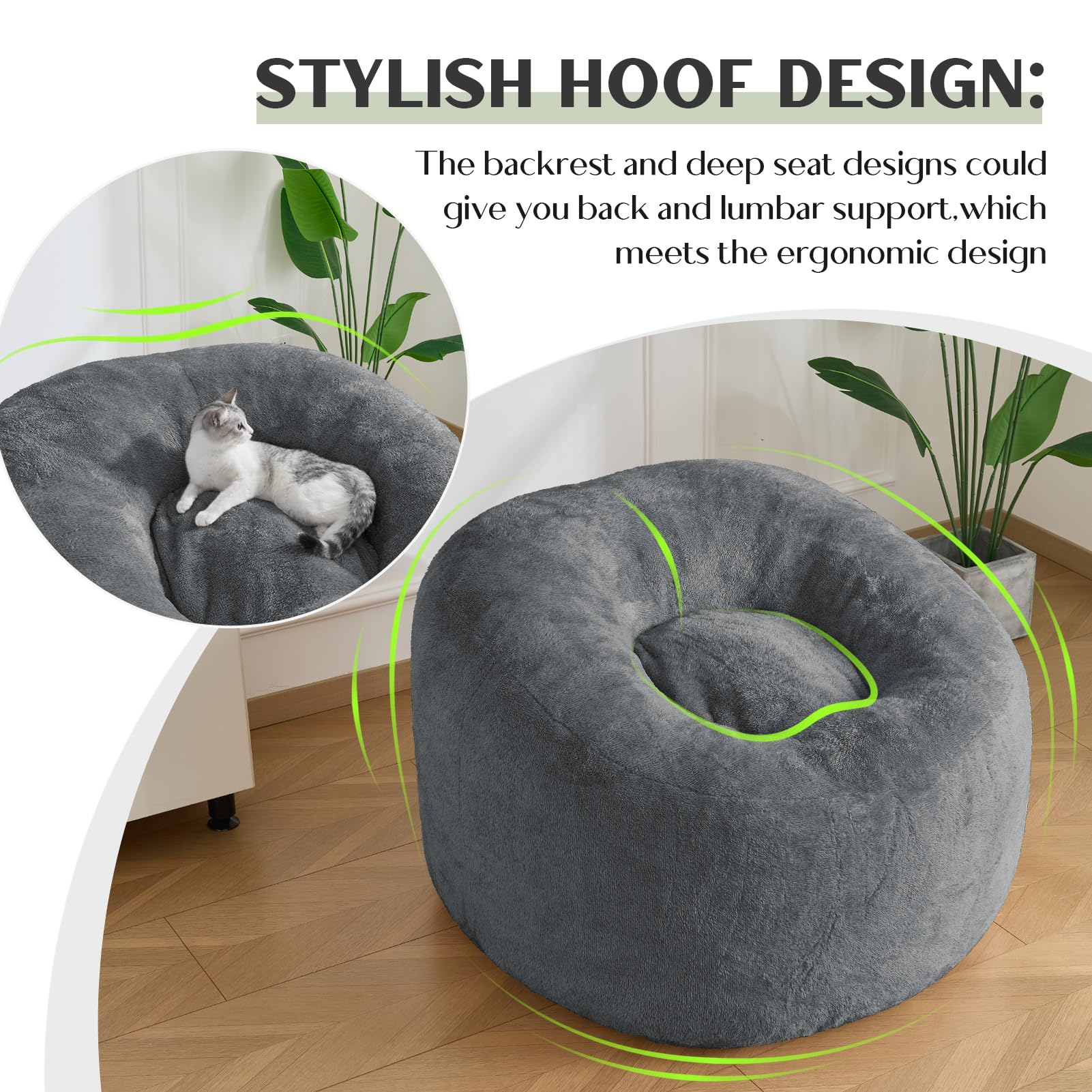 SHOUREN Large Bean Bag Chair,Sherpa Fabric Bean Bag Couch with Backrest,Comfy Bean Bag Sofa for Adults/Teens,Extra Soft Memory Foam Floor Sofa,Dark Grey - Medaid International