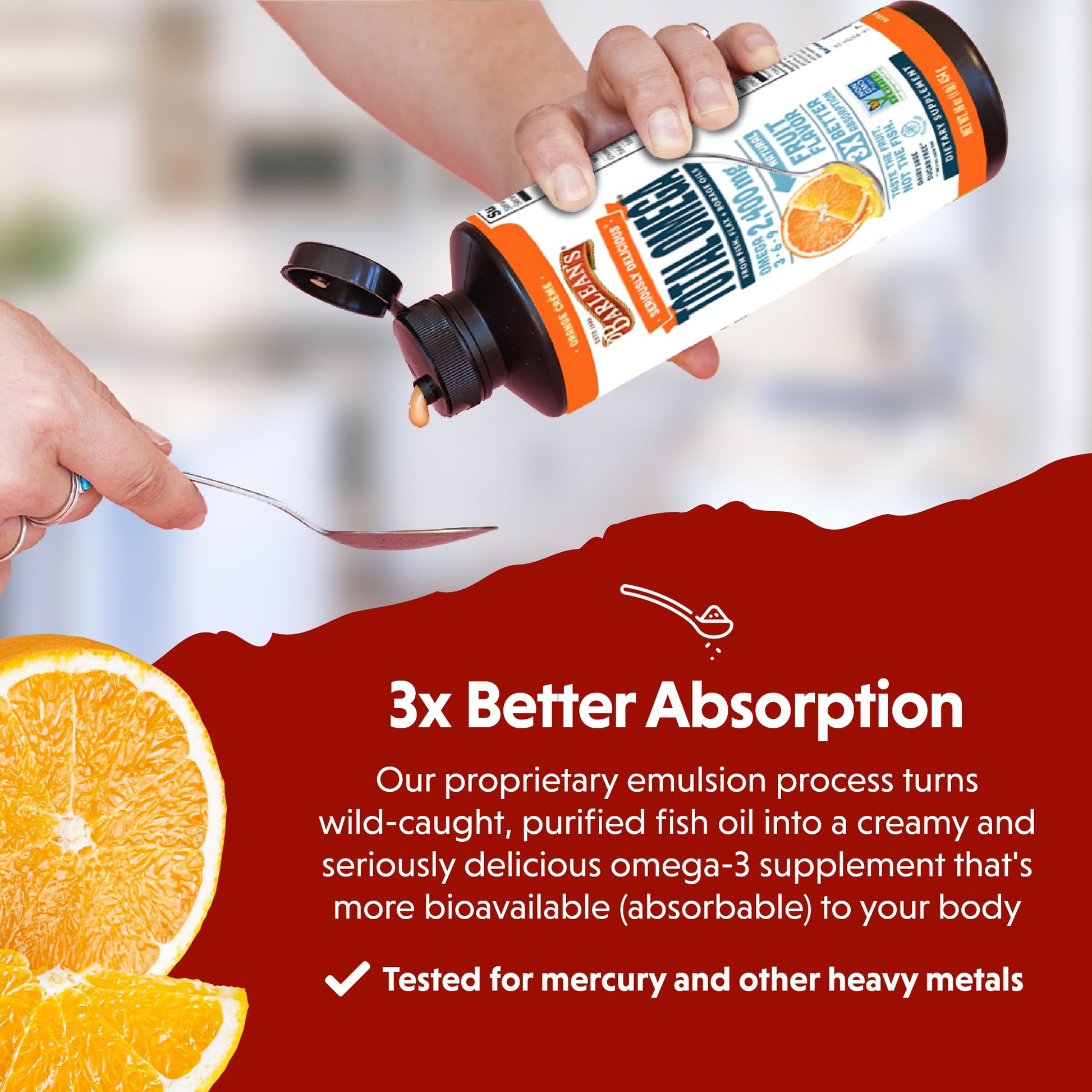 Barlean's Total Omega 3 6 9 Orange Crème Liquid Fish Oil Supplement with Borage and Flaxseed Oil, 2,400 mg of Omegas EPA and DHA Plus GLA for Joint and Heart Health, 8 oz - Medaid International