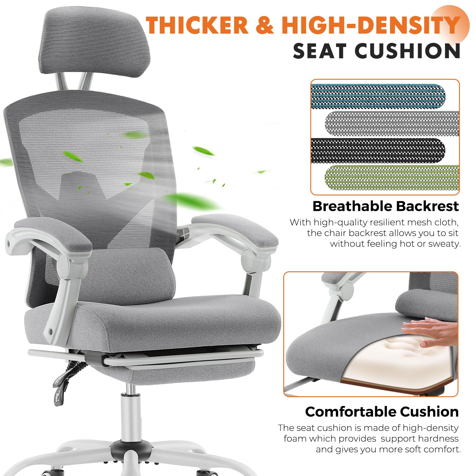 Sweetcrispy Office Computer Desk Chair, Ergonomic High-Back Mesh Rolling Work Swivel Chairs with Wheels, Comfortable Lumbar Support, Comfy Arms for Home, Bedroom, Study, Student, Classic Grey - Medaid International