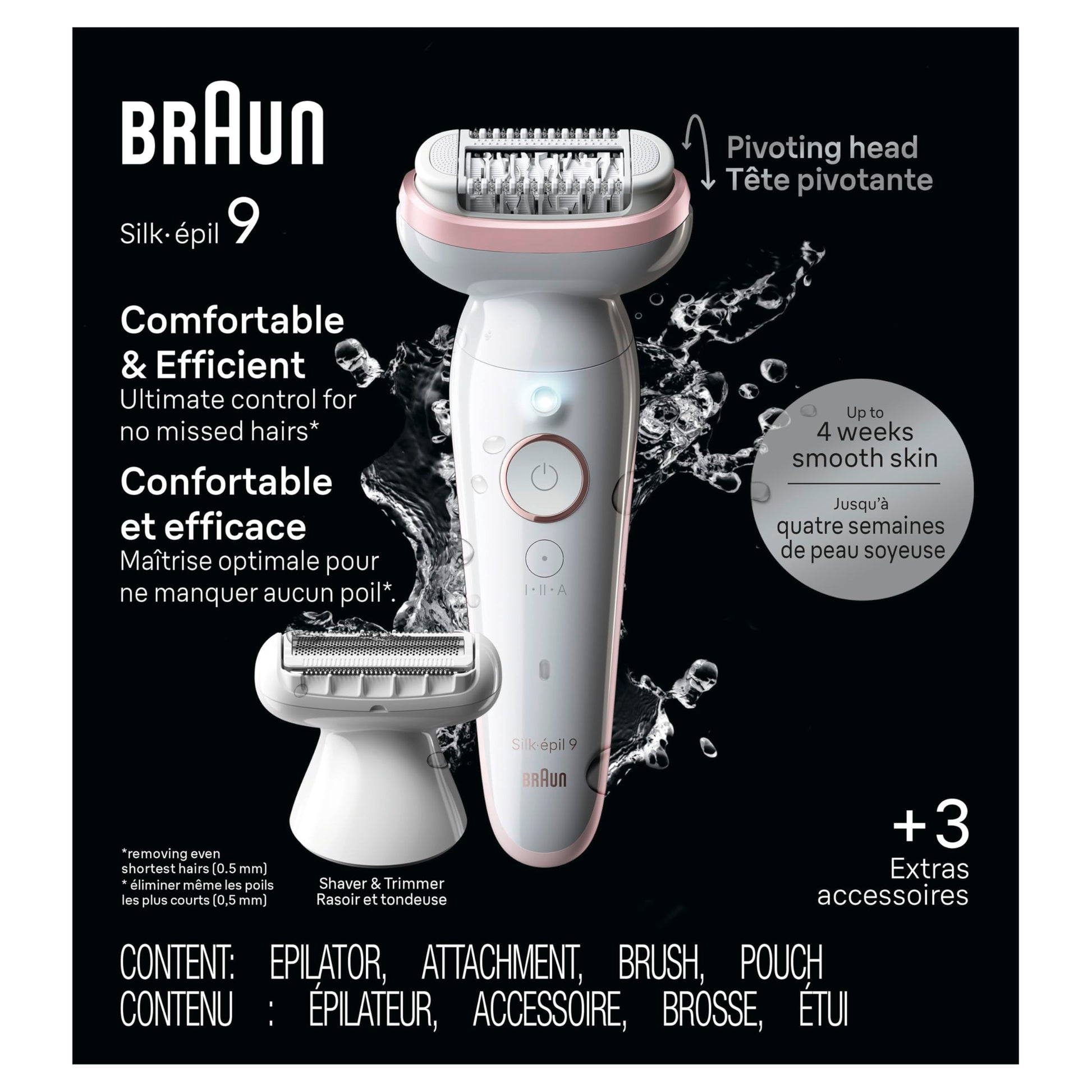 Braun Epilator Silk-épil 9, Hair Removal Device, Women Shaver & Trimmer, Pivoting Head, Wet and Dry Epilator, Includes Shaver Head and Trimmer Comb, SES9-030 - Medaid International