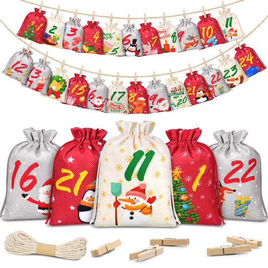 OrLume 2024 Empty Advent Calendar, 18 x 13 cm, Advent Calendar Bag for Children, Women, Men, 24 Empty Reusable Fabric Pouch, DIY Christmas Decoration - Medaid International