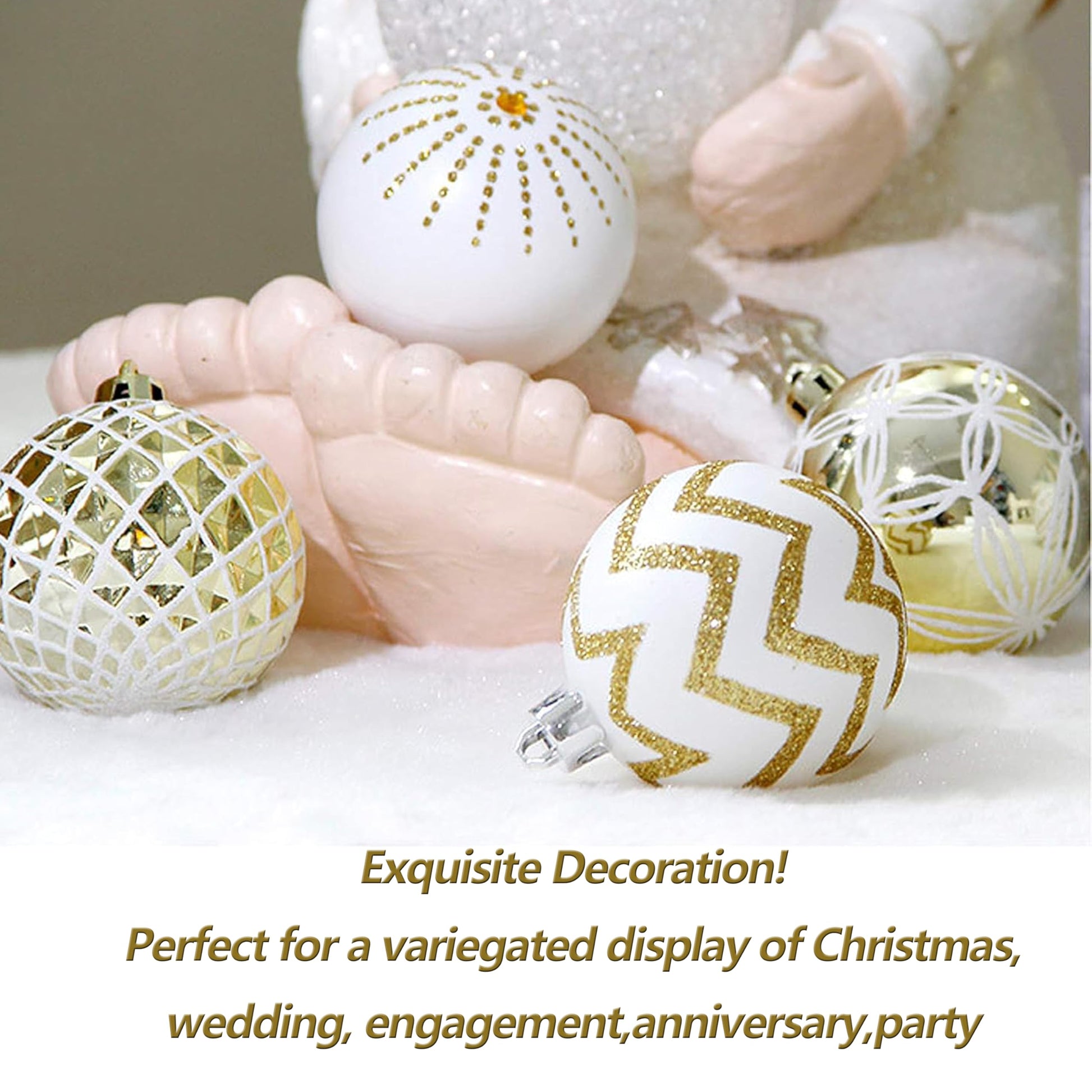 30PCS Christmas Balls Ornaments,60MM Gold&White Painted Shatterproof Festive Wedding Hanging Ornaments Christmas Tree Decoration - Medaid International