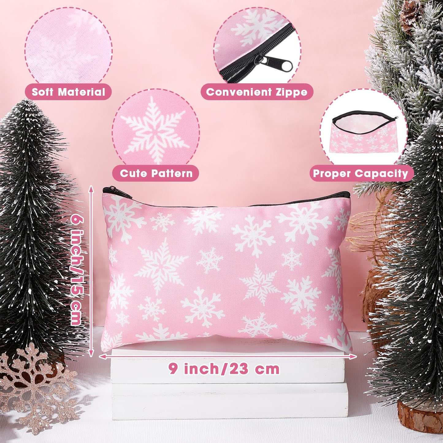 Baderke 4 Set Christmas Gifts Christmas Mugs Enamel Mug 4 Pcs Xmas Makeup Bags Bulk Santa Goodie Bags and 4 Pcs Santa Socks Xmas Socks for Family Women Friend(Pink) - Medaid International