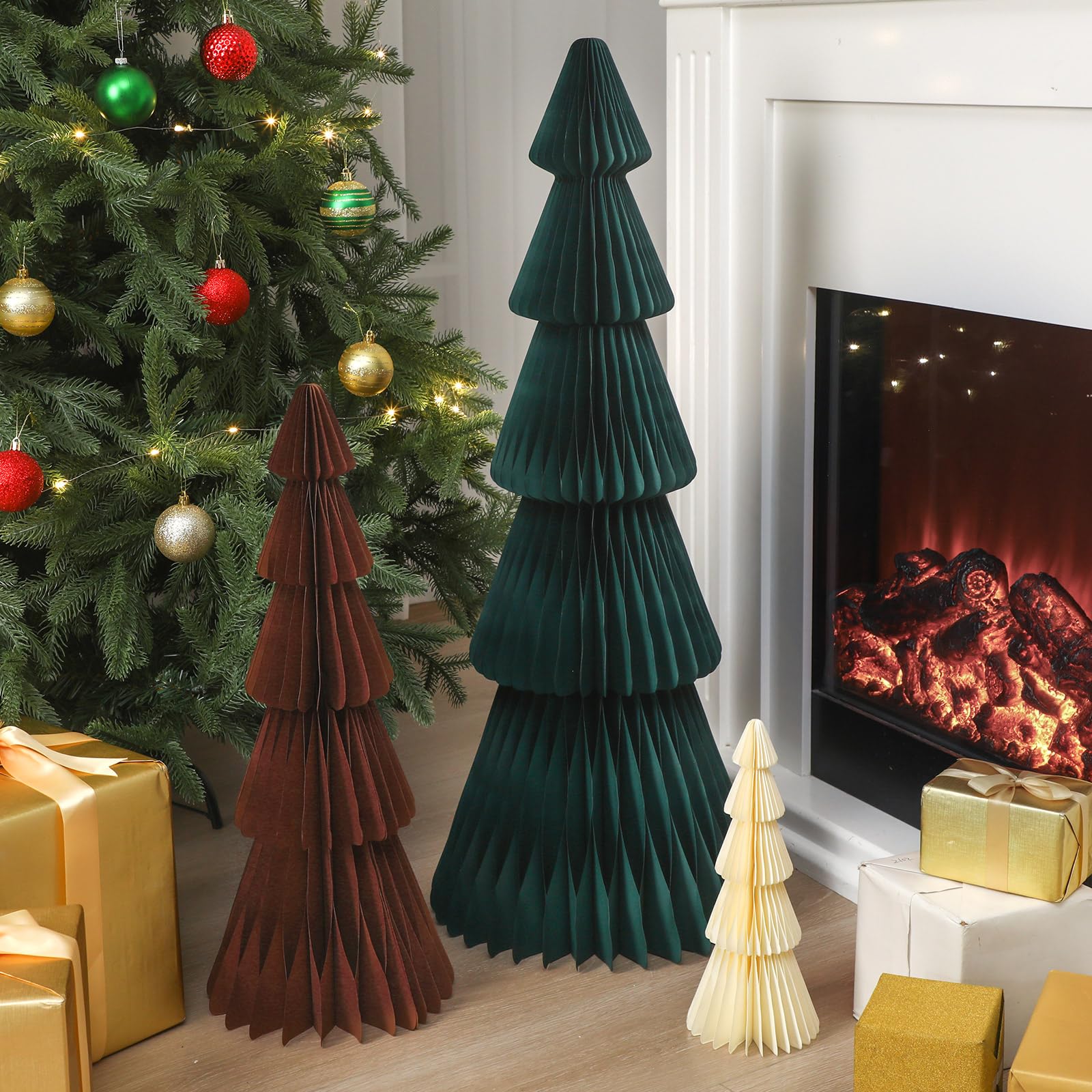 Fullhawl 3ft 2ft 1ft Large Christmas Paper Trees Honeycomb Christmas Trees 3D Green Honeycomb Xmas Paper Table Ornament Folding Tree with Magnet for Xmas Decoration Party - Medaid International