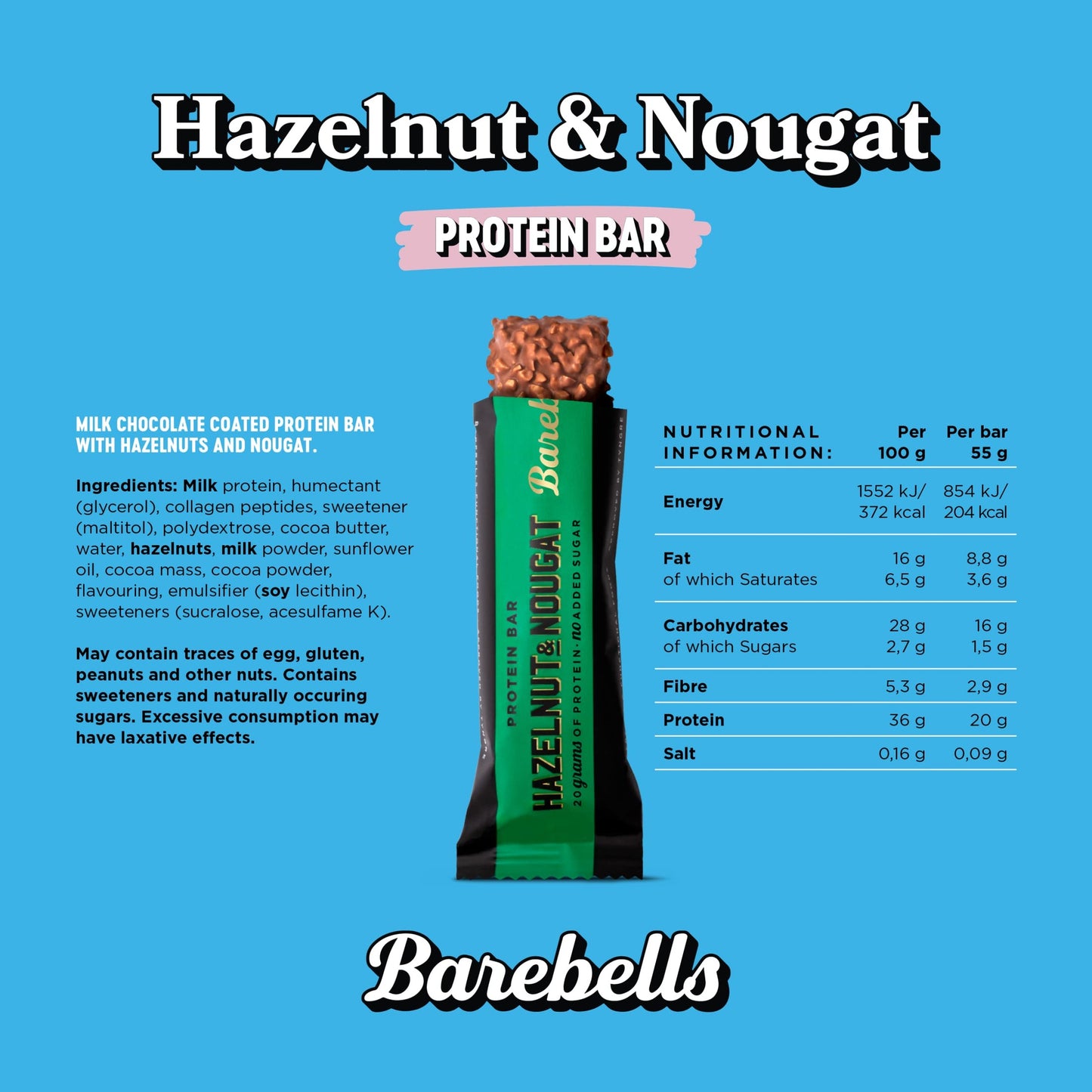 | 20g protein low carb chocolate bars | after workout low calorie snacks 12 x 55g (Hazelnut & Nougat) - Medaid International