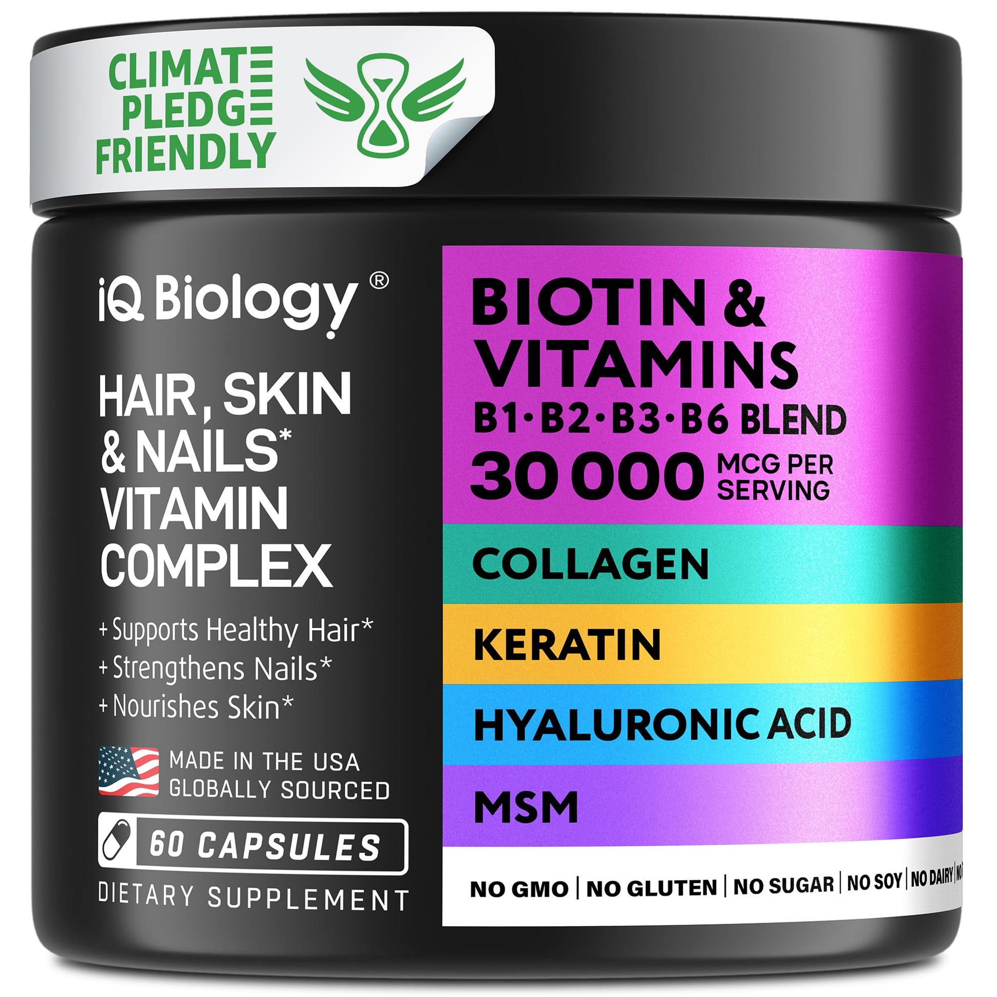 Biotin for Hair Growth Women & Men with Keratin, Collagen Complex 30000 mcg – Capsules for Hair Loss & Stronger Thickness – Skin & Nails Vitamins, Biotin 10000mcg and Collagen Supplements - 60 Pills - Medaid International