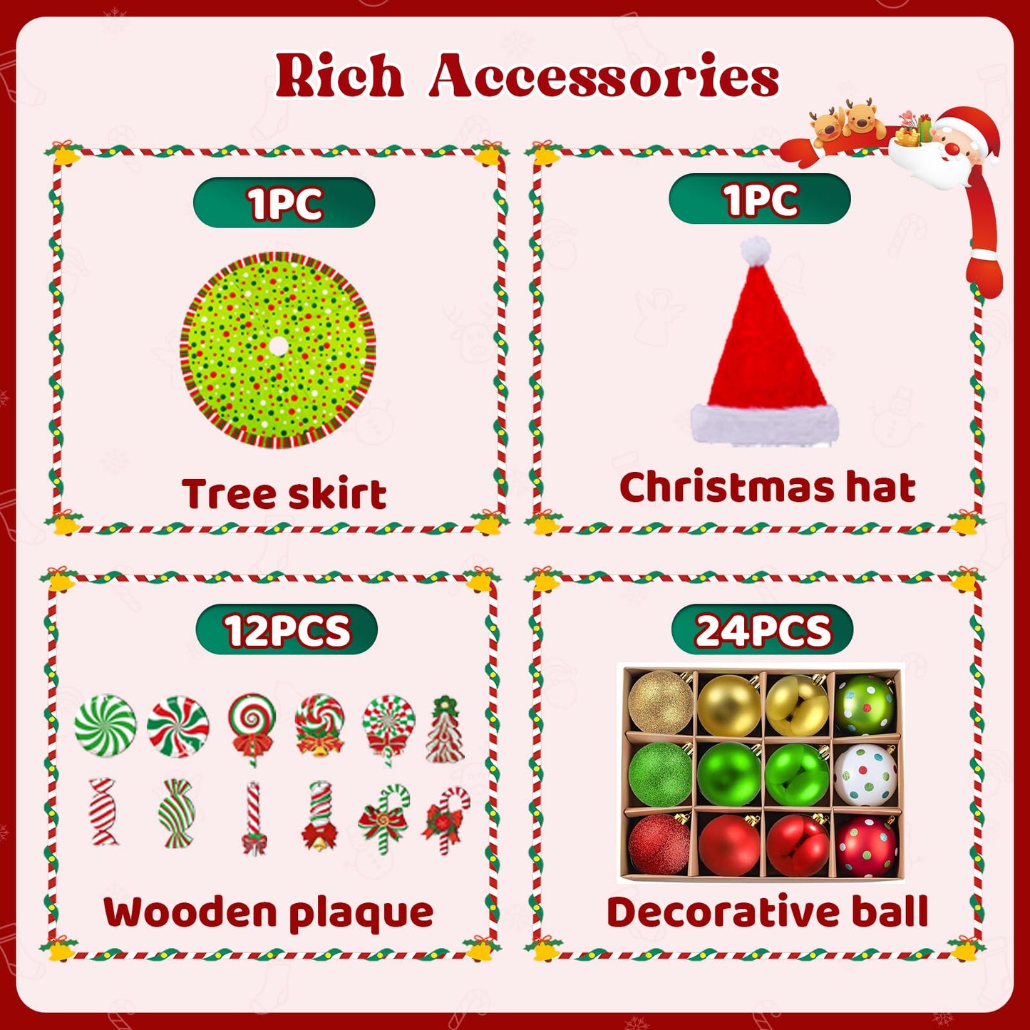 6ft Whimsical Christmas Tree,Bendable Pre-lit Christmas Trees with 200LED Lighted,Includes 1800 Tips,24 Balls,12 Wooden plaques,1 Christmas Hat,1 Tree Skirt - Medaid International