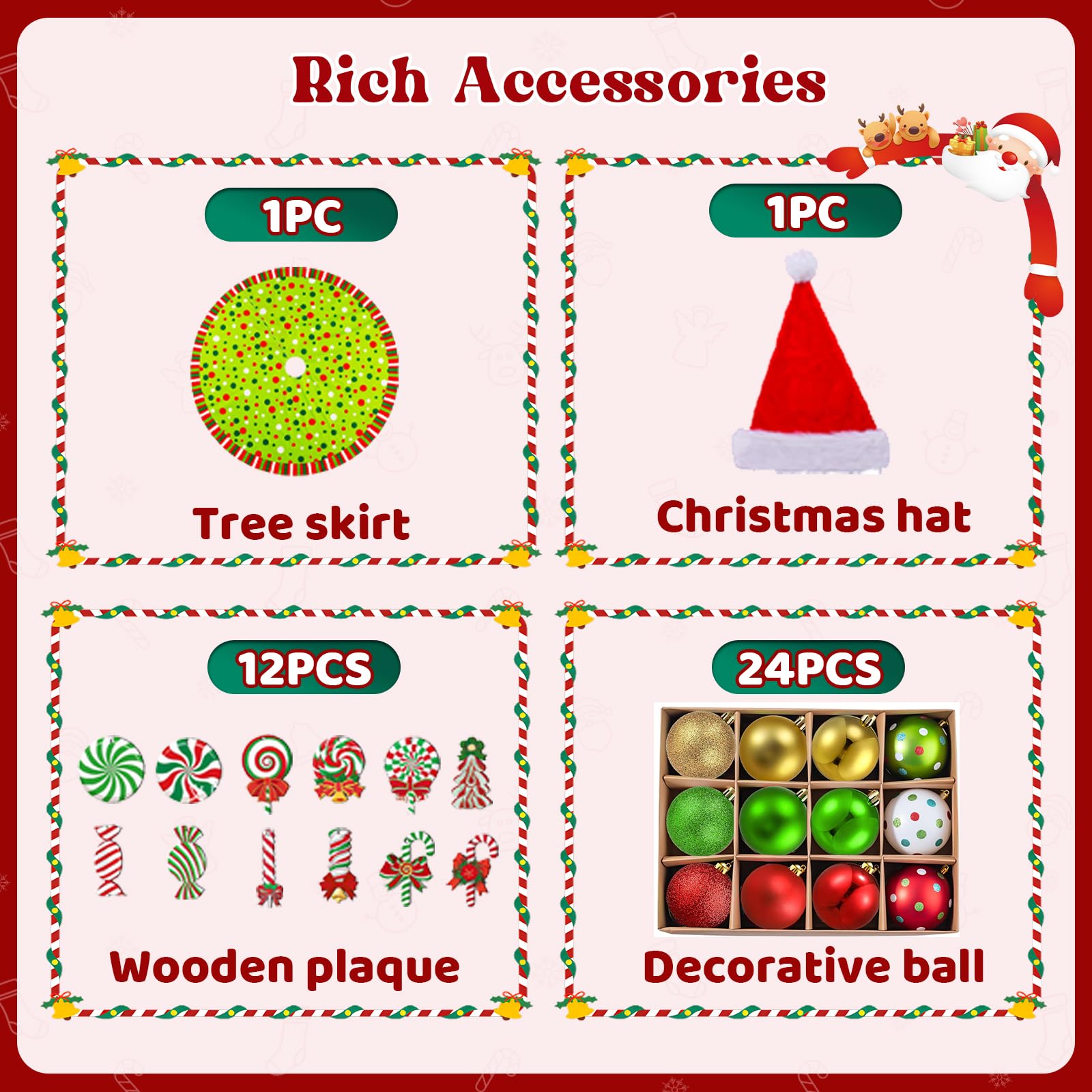 6ft Whimsical Christmas Tree,Bendable Pre-lit Christmas Trees with 200LED Lighted,Includes 1800 Tips,24 Balls,12 Wooden plaques,1 Christmas Hat,1 Tree Skirt - Medaid International