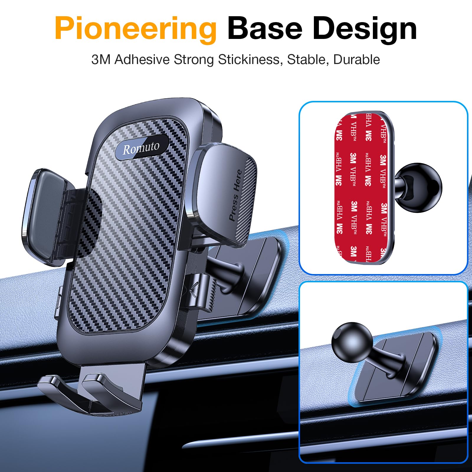 Romuto Car Phone Holder Mount【2025 Strongest Suction】Phone Mount for Car Cell Phone Holders for Your Car Accessories for Women Men Dashboard/Windshield/Vent/Wall Mounts Truck Stand for iPhone Samsung - Medaid International