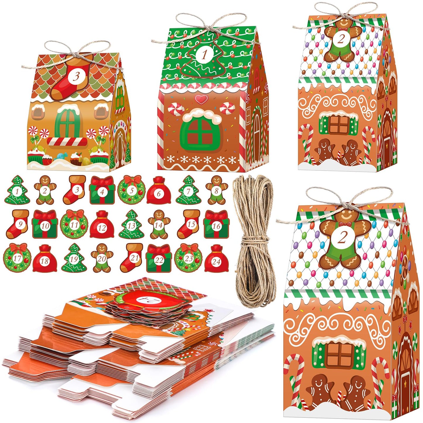 Woanger 24 Empty Advent Calendar Boxes to Fill, Christmas DIY Advent Calendar 24 Days Countdown Gift Xmas Gingerbread House Candies Treats Boxes for 2025 Xmas Holiday Decor(Classic Style) - Medaid International