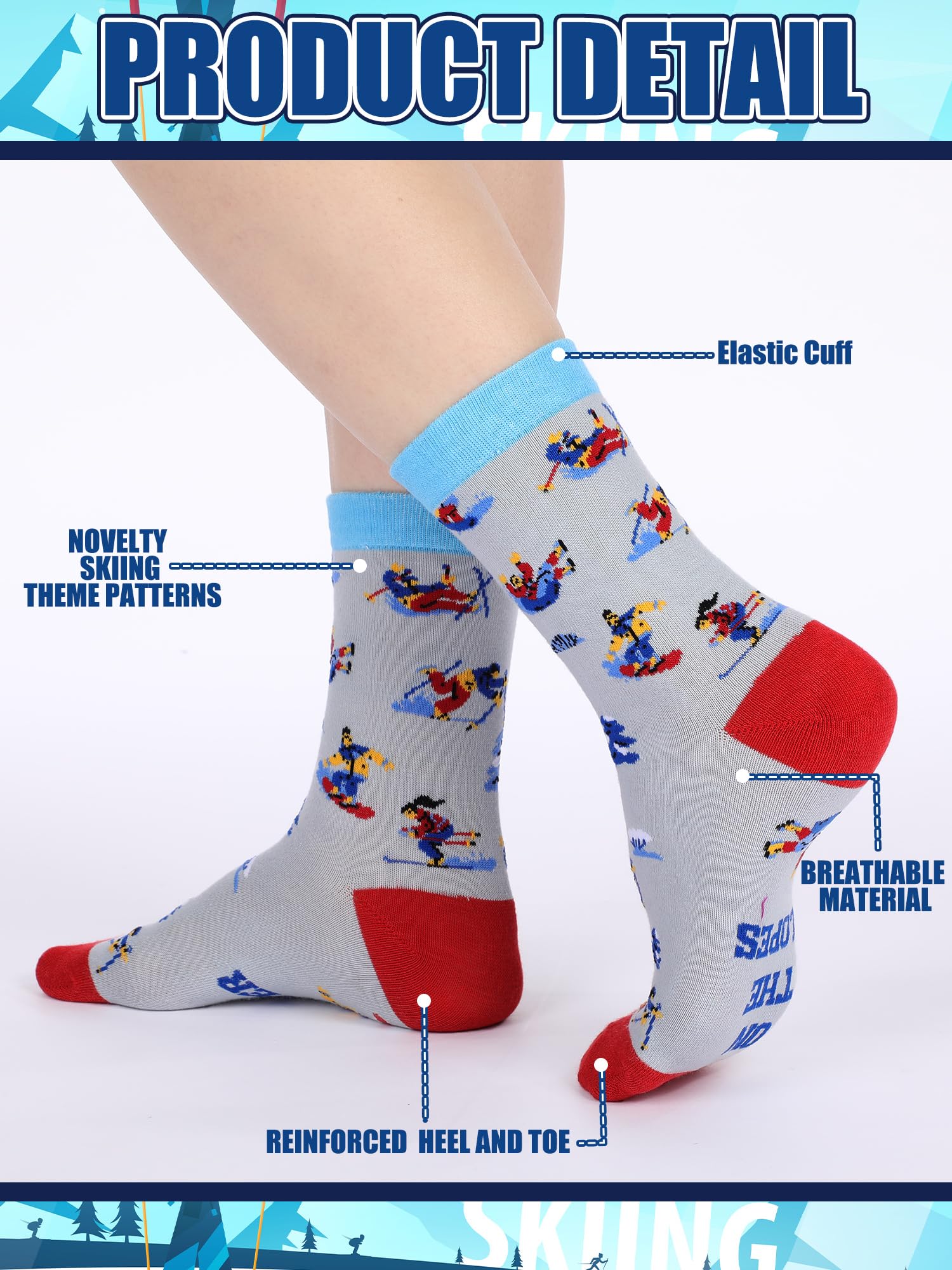 Maiteenly 10 Pairs Funny Ski Themed Crew Socks Novelty Winter Snowboarding Gift Ideas for Ski Lovers Skiers Men Youth Christmas Xmas Holiday, 10 Styles - Medaid International