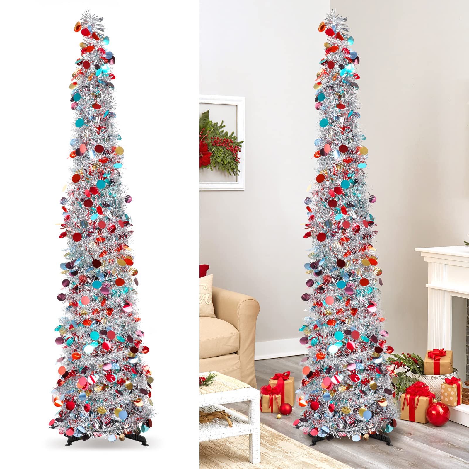 Christmas Tree, 5Ft Artificial Christmas Tree Decorations Pencil Xmas Tree for Home Party Office Fireplace Holiday Decorations Valentines Day Decoration Gifts for Mom(Silver) - Medaid International