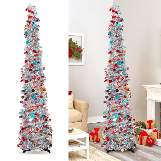Christmas Tree, 5Ft Artificial Christmas Tree Decorations Pencil Xmas Tree for Home Party Office Fireplace Holiday Decorations Valentines Day Decoration Gifts for Mom(Silver) - Medaid International