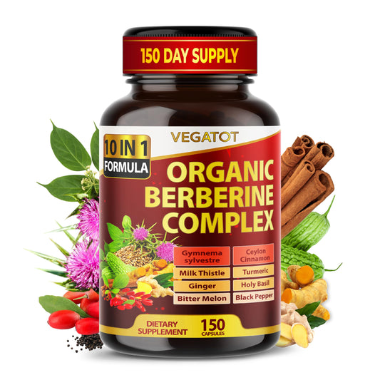 VEGATOT GlucoSavior Berberine Supplement with Ceylon Cinnamon, Bitter Melon, Gymnema - Supports Immune, Heart Health & Gastrointestinal Function - Made in The USA (150 Count (Pack of 1)) - Medaid International
