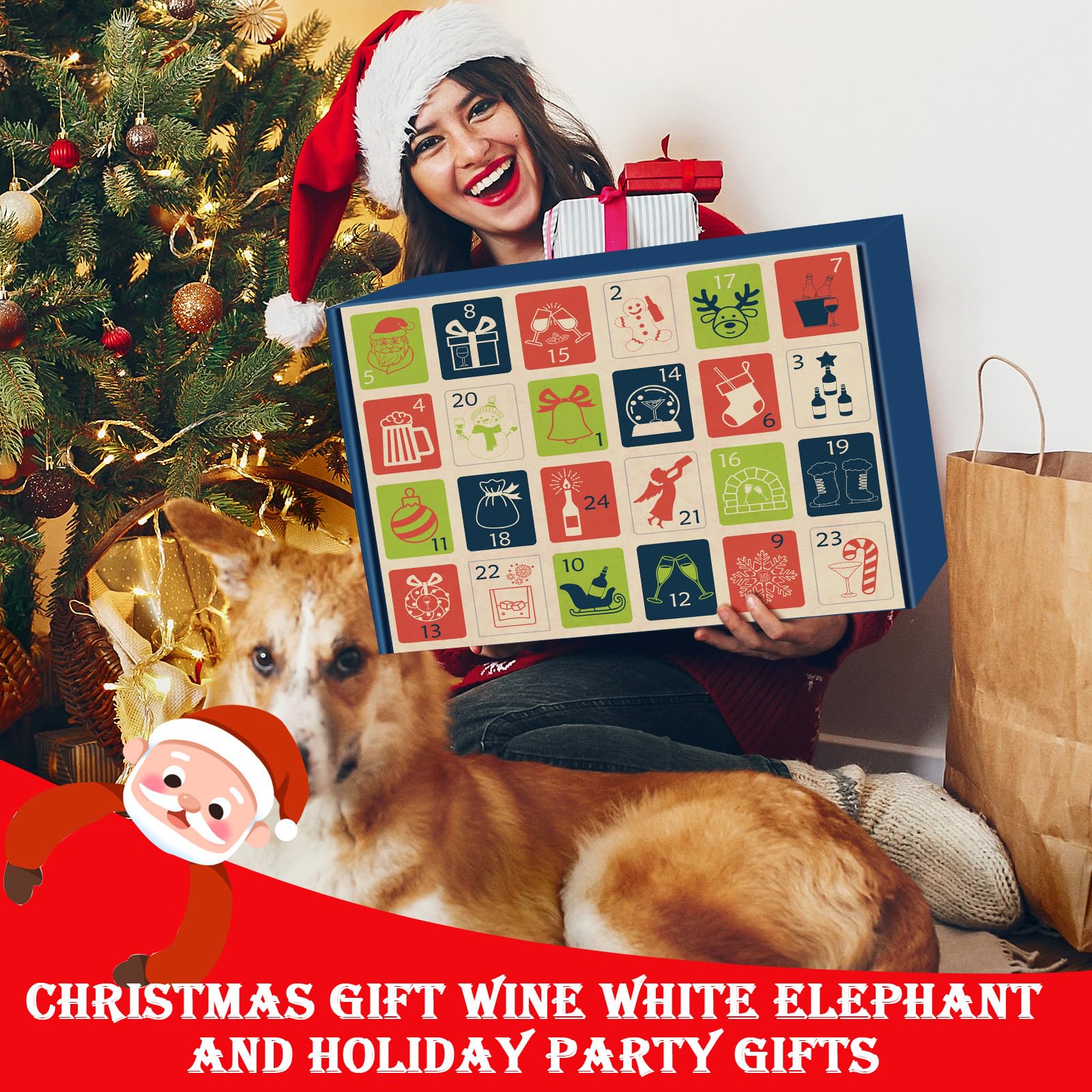 Jingmore 2025 Alcohol Advent Calendar and 24 Days Christmas Countdown with 24 Wine Bottle Beer Spirits Calendar Holiday Ornaments Gifts for Adult Woman Man Husband Dad Xmas Party Decor (Non Alcoholic) - Medaid International