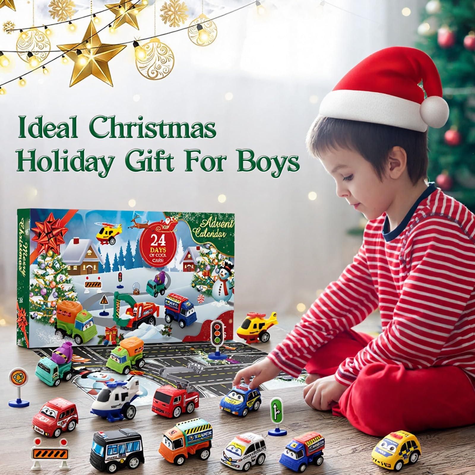 Advent Calendar 2025 Kids Boys, 24 Days Christmas Countdown with Pull-Back Cars Traffic Sign Sets, Christmas Advent Calendar Vehicles Holiday Gifts Kids Boys Girls Toddlers - Medaid International