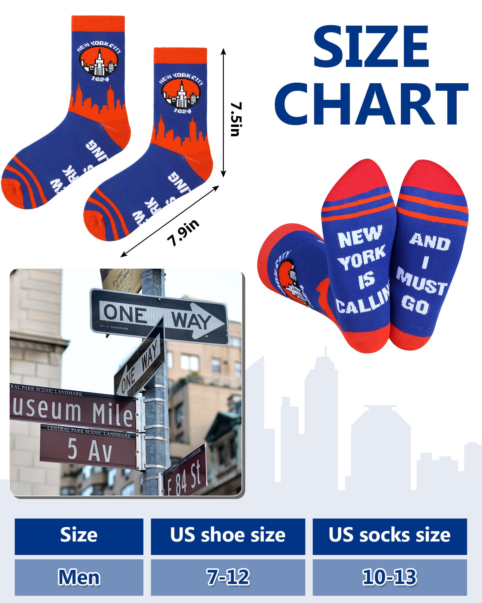 Halfchet 5 Pairs Funny New York Souvenirs Gifts for Men Novelty New York City Socks City State Crew Socks Souvenirs for Traveler Lover Holiday Birthday Gifts - Medaid International
