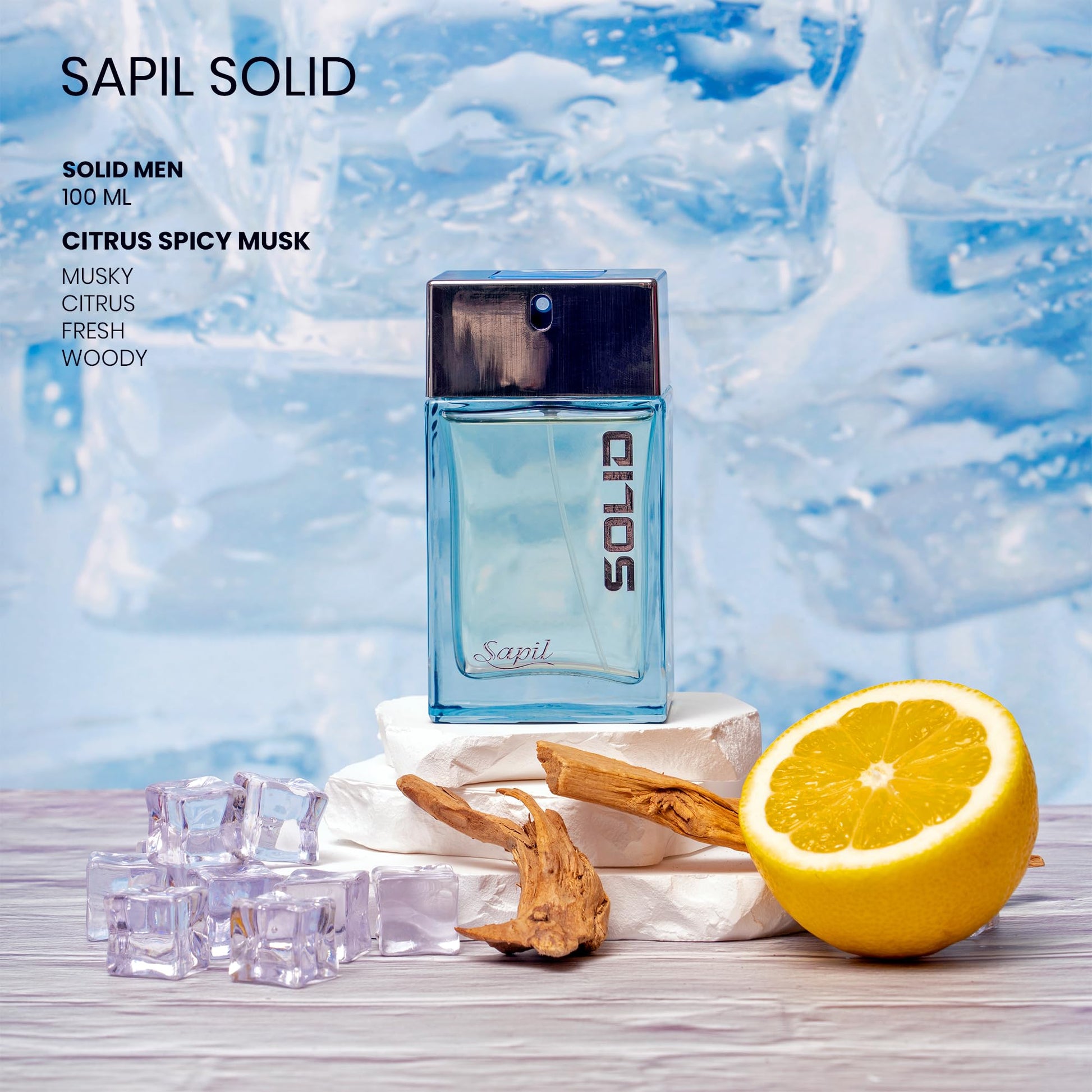 Sapil Solid Eau de Toilette for Men – Long-Lasting Dubai Toilette – Citrus, Woody, Musky & Warm Spicy Scent with Fresh & Powdery Notes – 3.4 Oz(100ml) –Premium Arabic Toilette for Daily & Evening Wear - Medaid International