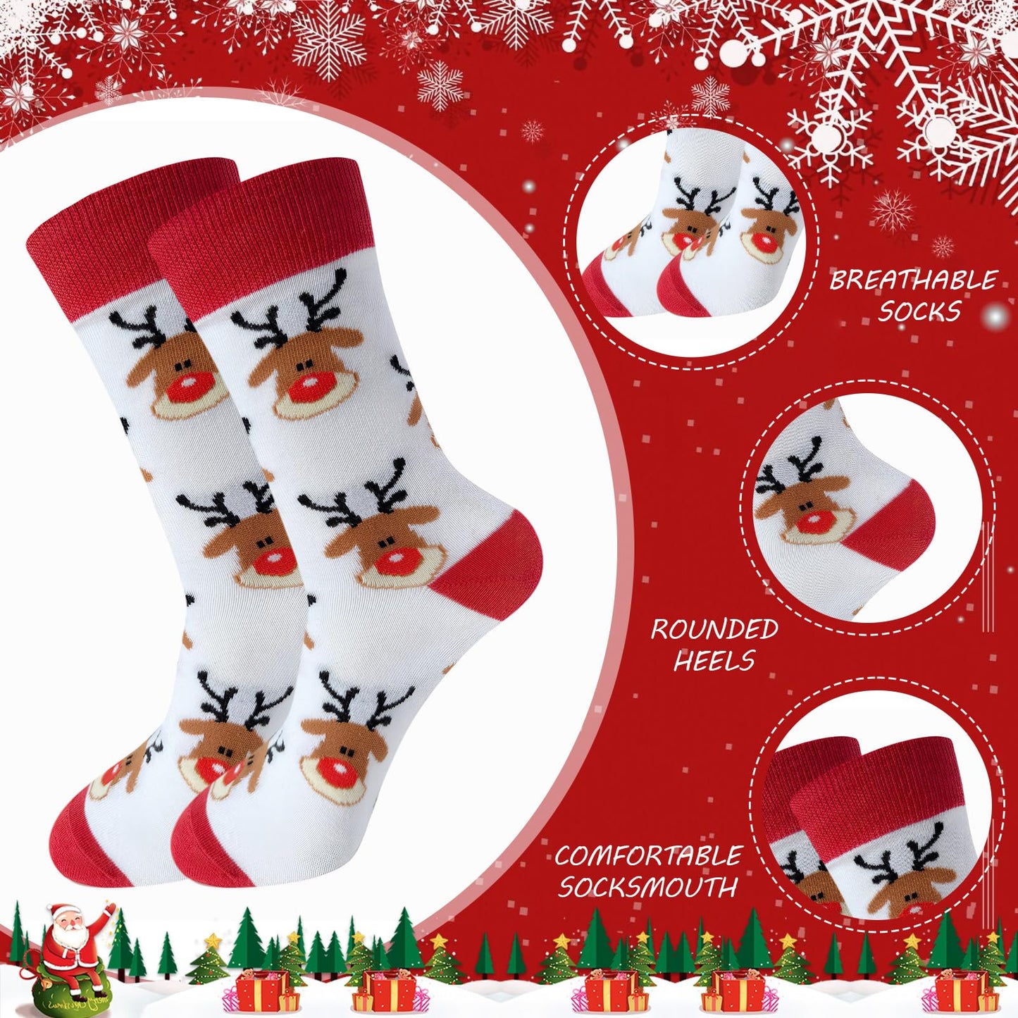 One Pair Christmas Socks Unisex Holiday Knit Style Warm Cozy Sock Accessory Daily Wear Festive Outfits(White Reindeer) - Medaid International