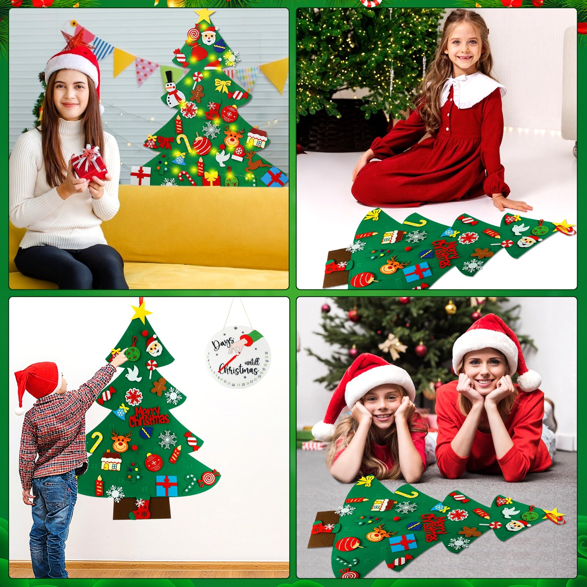 DIY Felt Christmas Tree for Kids, 2025 Advent Calendar Countdown with Accessories Xmas Tree Detachable Wall Hanging Ornaments and String for Xmas Decorations Gifts for Toddlers - Medaid International