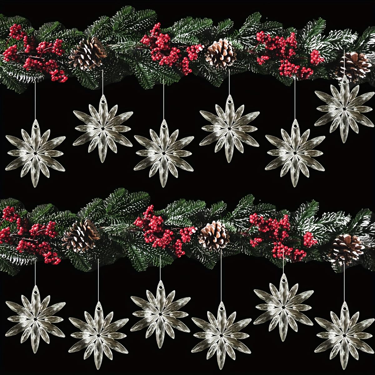 12Pcs Snowflake Christmas Tree Toppers, Transparent Snowflake Ornaments with Rope for Holiday Home, Wedding & Winter Celebrations - Medaid International